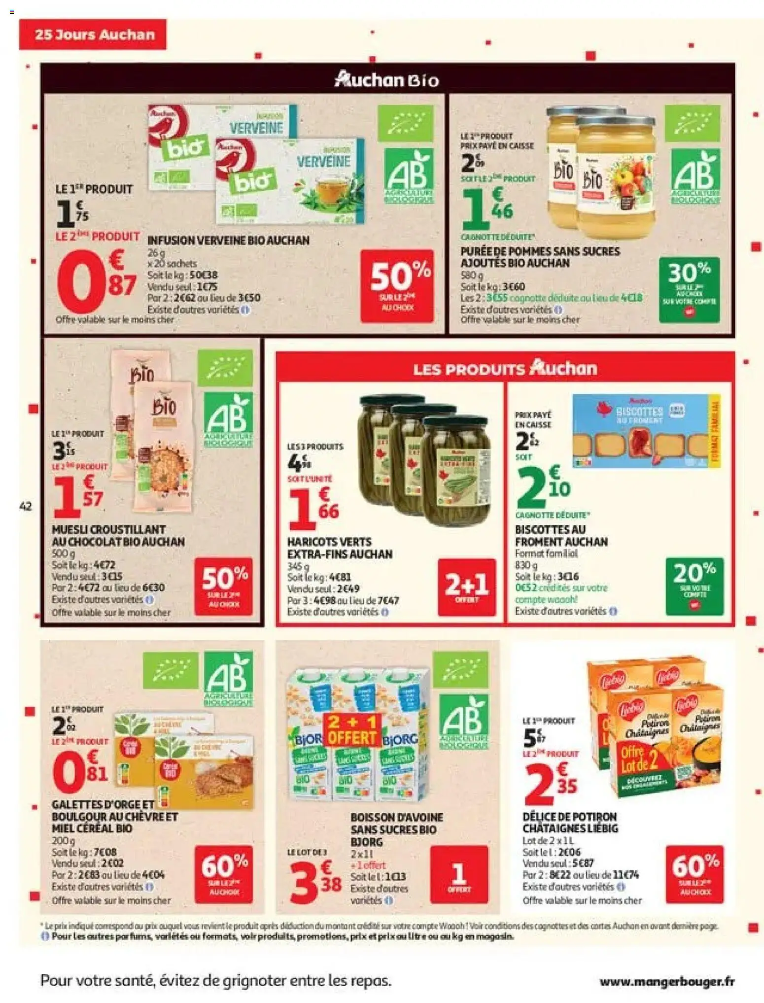 {H1} | Page: 42 | Produits: Haricots verts, Boulgour, Chocolat, Céréal bio