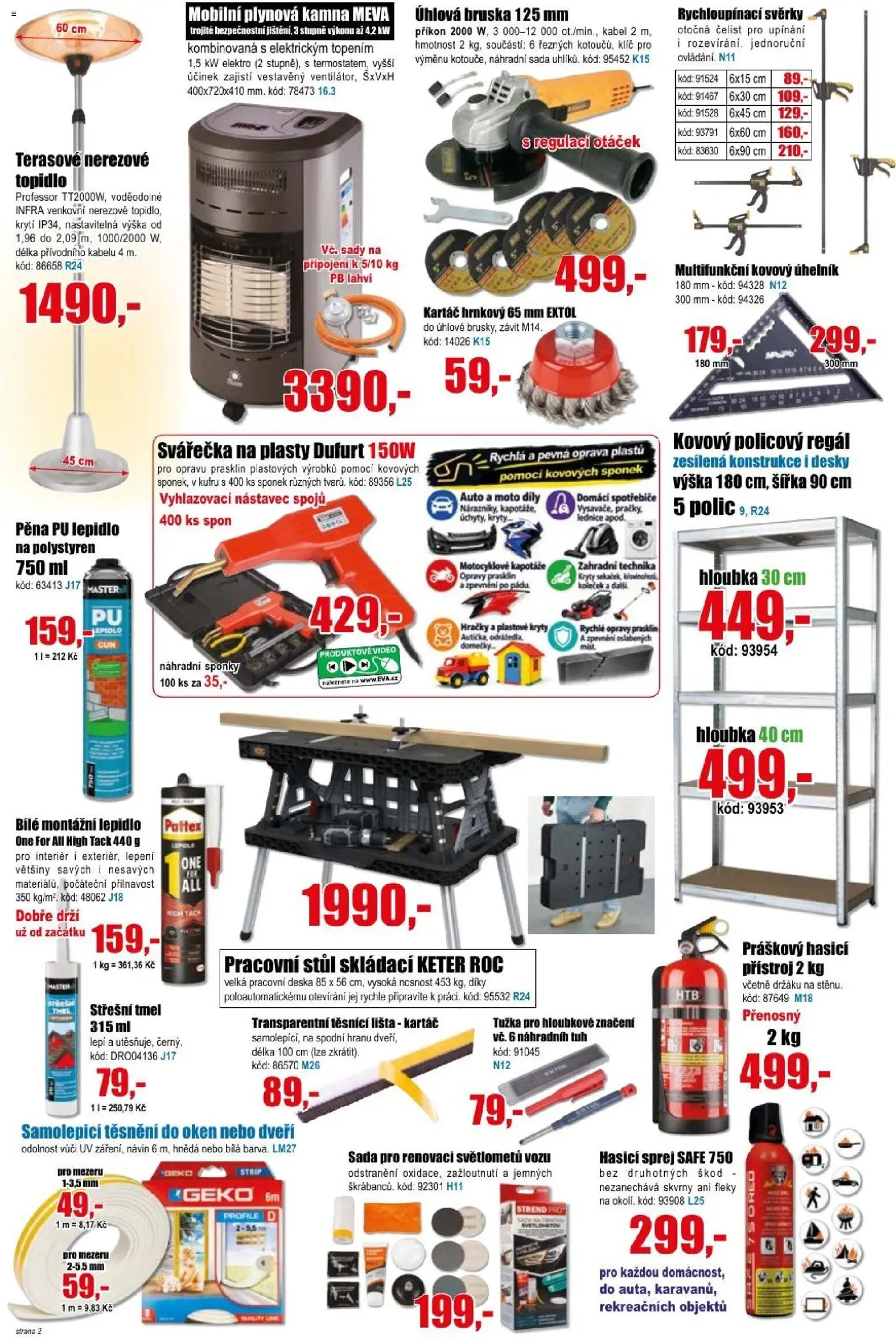 Eva supermarket leták od 23.09.2026 | Strana: 2 | Produkty: Svářečka, Stůl, Desky, Úhlová bruska