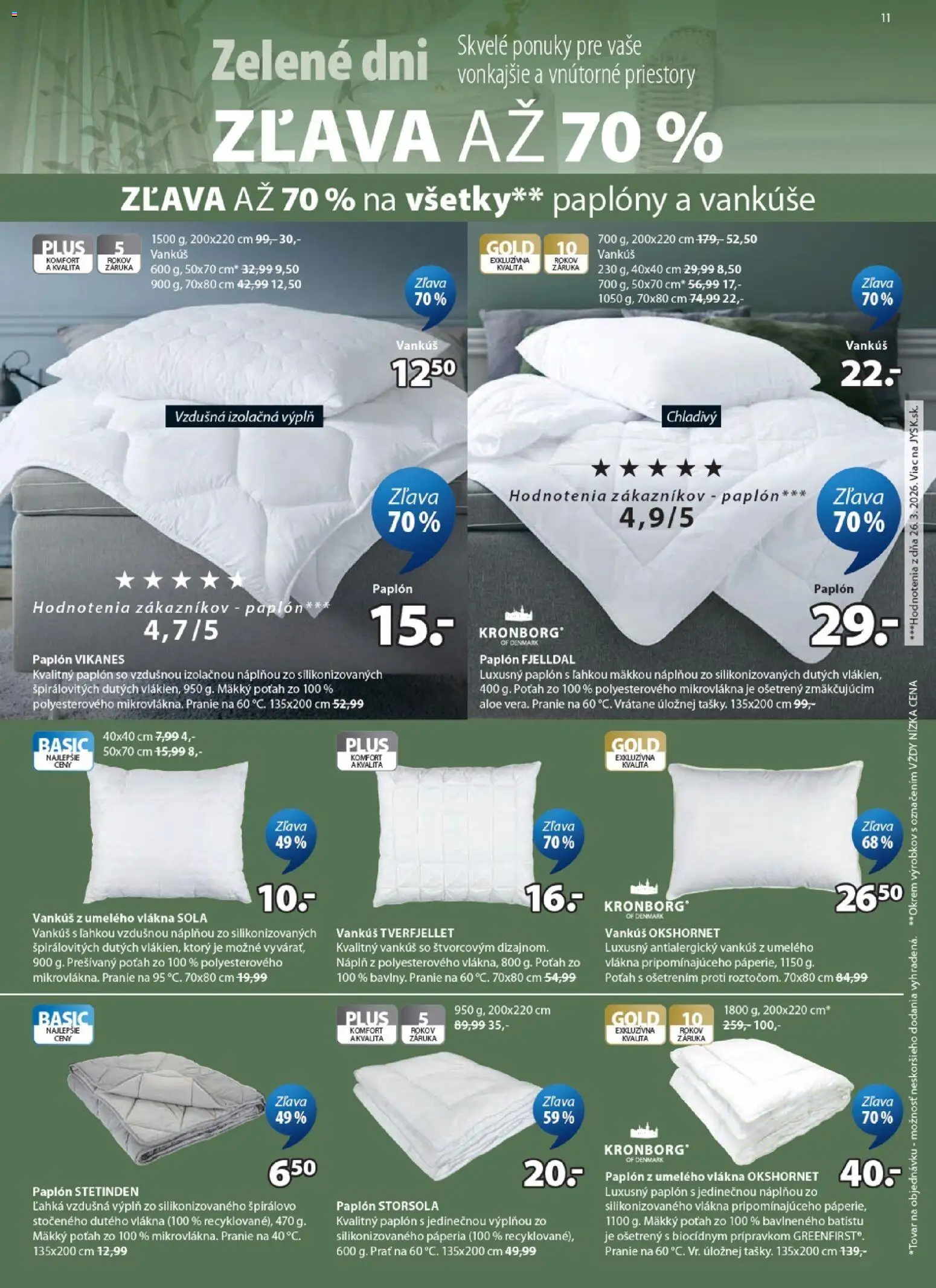 Nové JYSK akcie – leták je platný od 20.05.2026 | Strana: 11 | Produkty: Vankúš, Vankúše