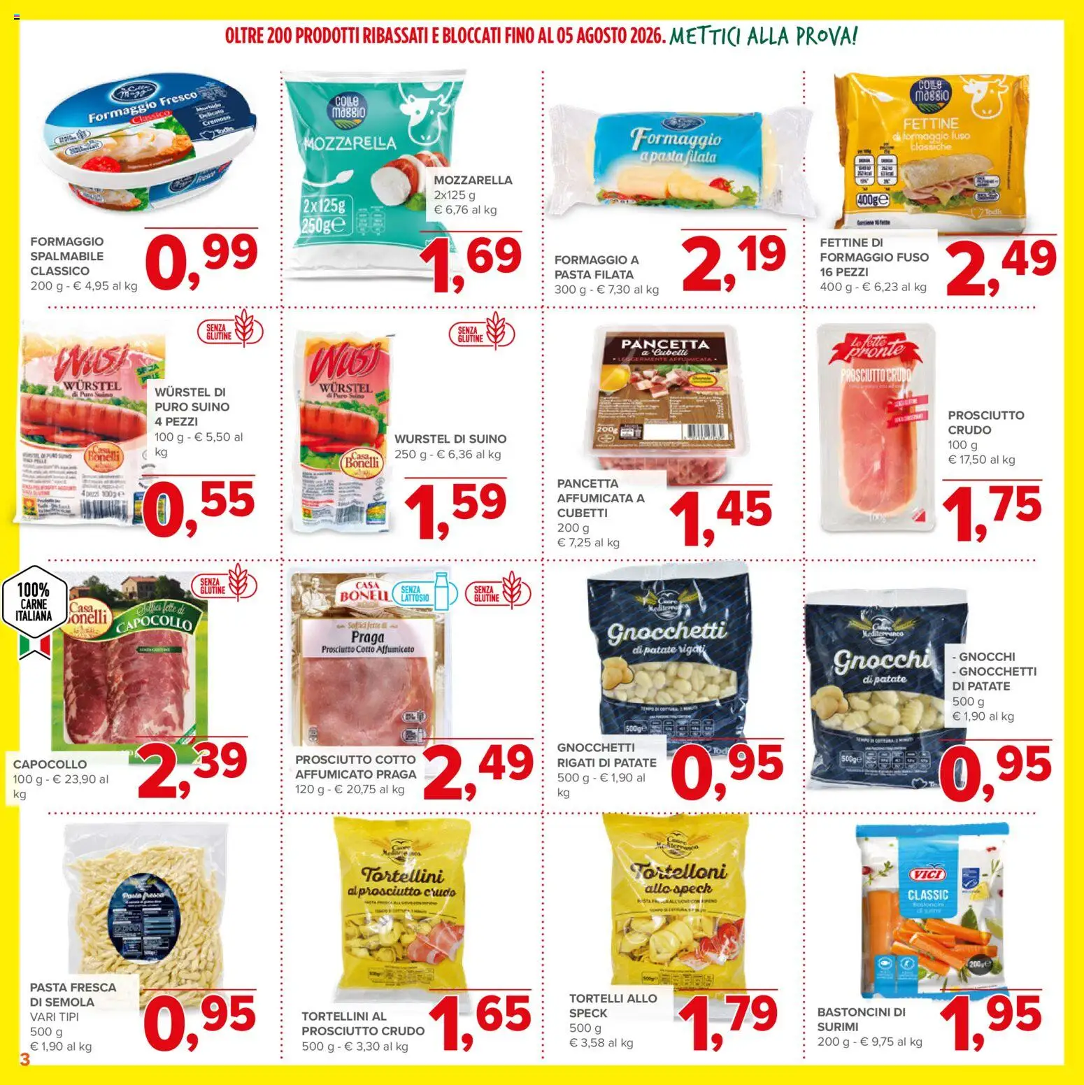 Volantino Todis del 11/06/2026 | Pagina: 3 | Prodotti: Prosciutto Crudo, Patate, Tortelloni, Gnocchi