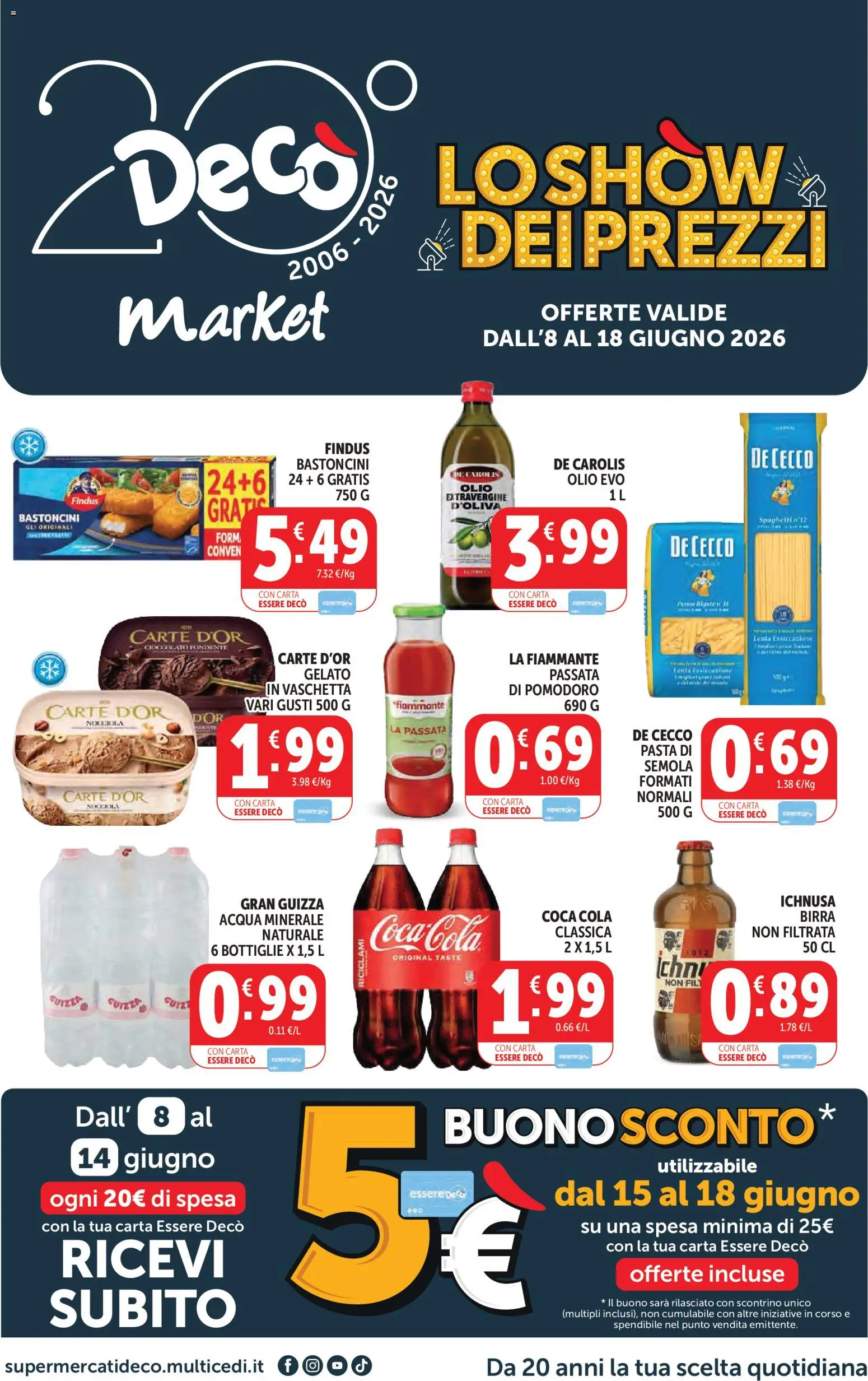 Volantino Decò del 08.06.2026 | Pagina: 1 | Prodotti: Gelato, Olio, Pasta, Acqua minerale
