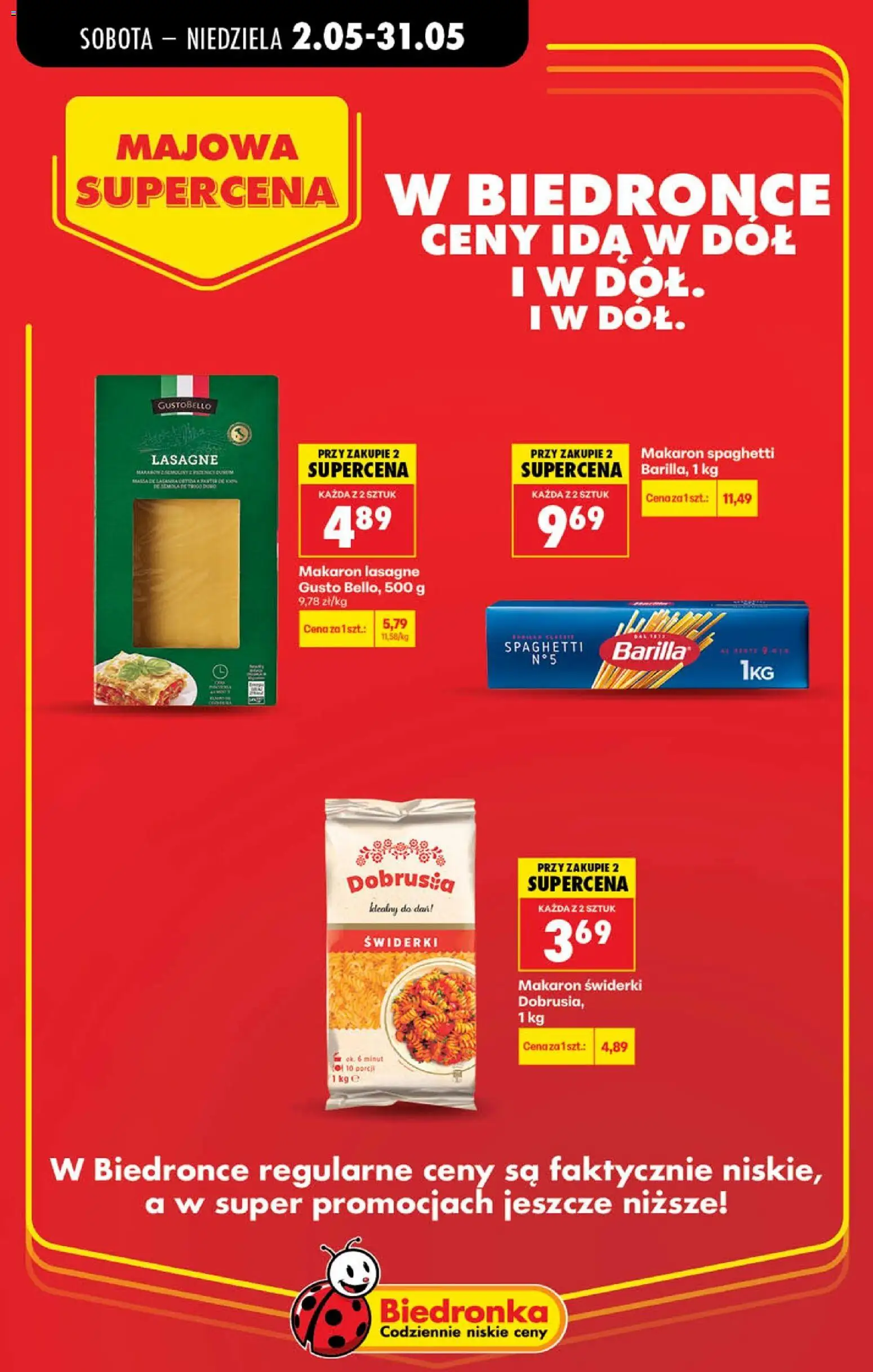 Biedronka gazetka - Majowa supercena od 02.05.2026 | Strona: 16 | Produkty: Makaron spaghetti, Lasagne, Dobrusia makaron, Makaron