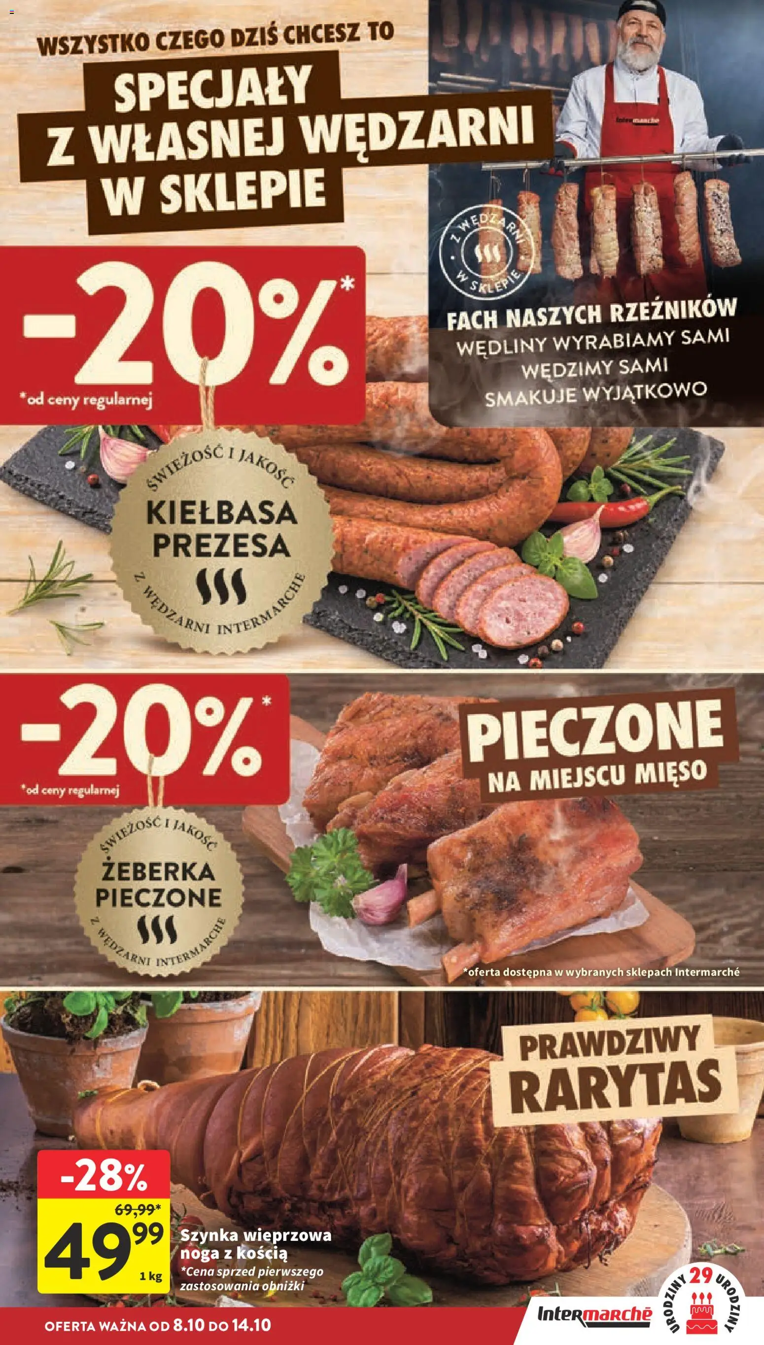 Intermarche gazetka od 08.10.2026 | Strona: 15 | Produkty: Kiełbasa, Żeberka, Specjały, Wędliny