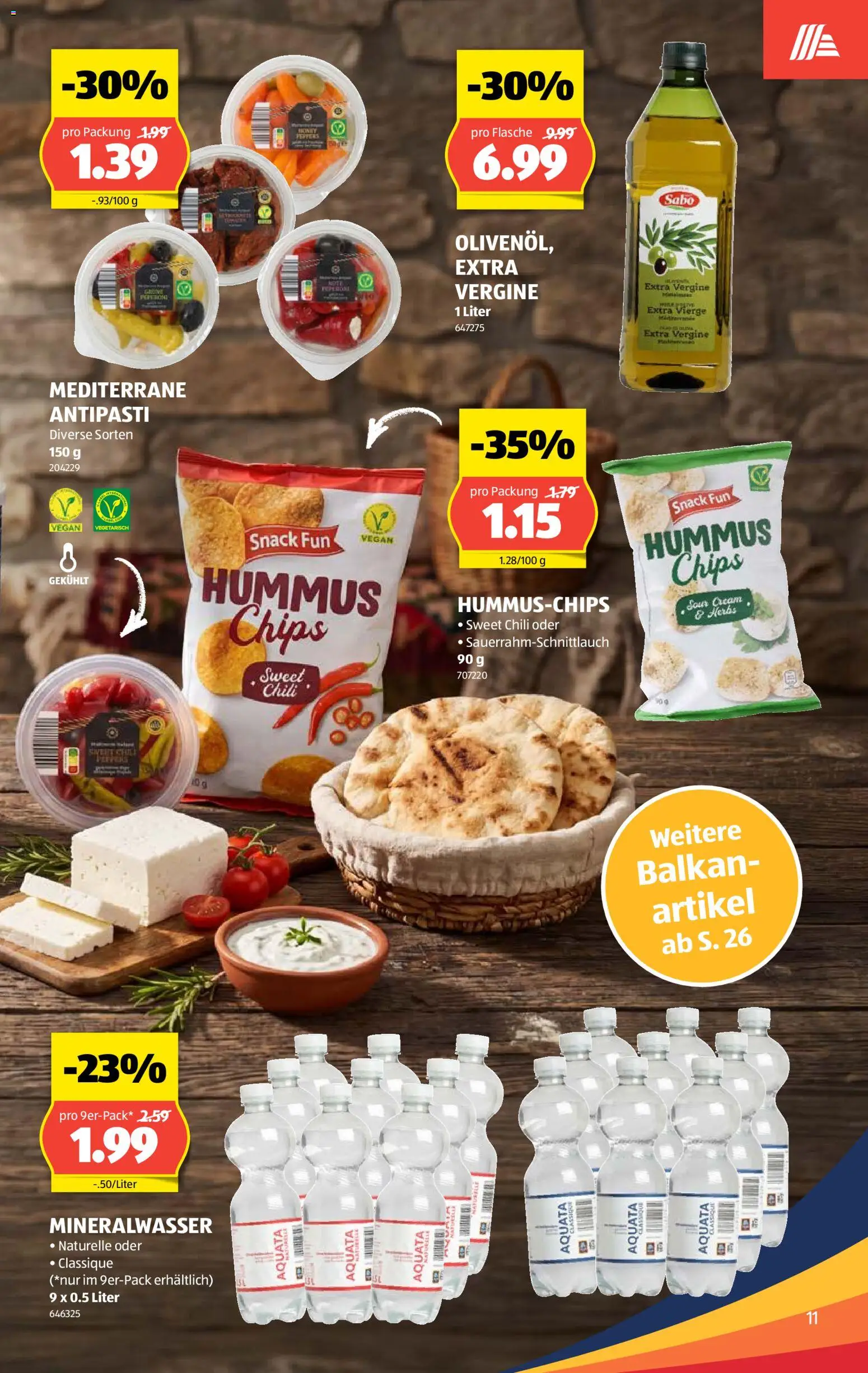 Aldi aktionen – gültig ab 13.08.2026 | Seite: 11 | Produkte: Mineralwasser, Chili, Chips