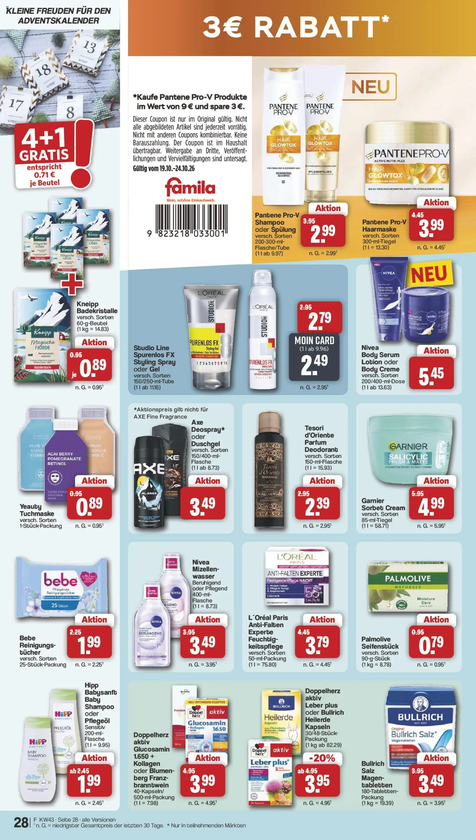 Famila Nordwest Prospekt – gültig ab 19.10.2026 | Seite: 28 | Produkte: Blumen, Creme, Maske, Reinigungstücher