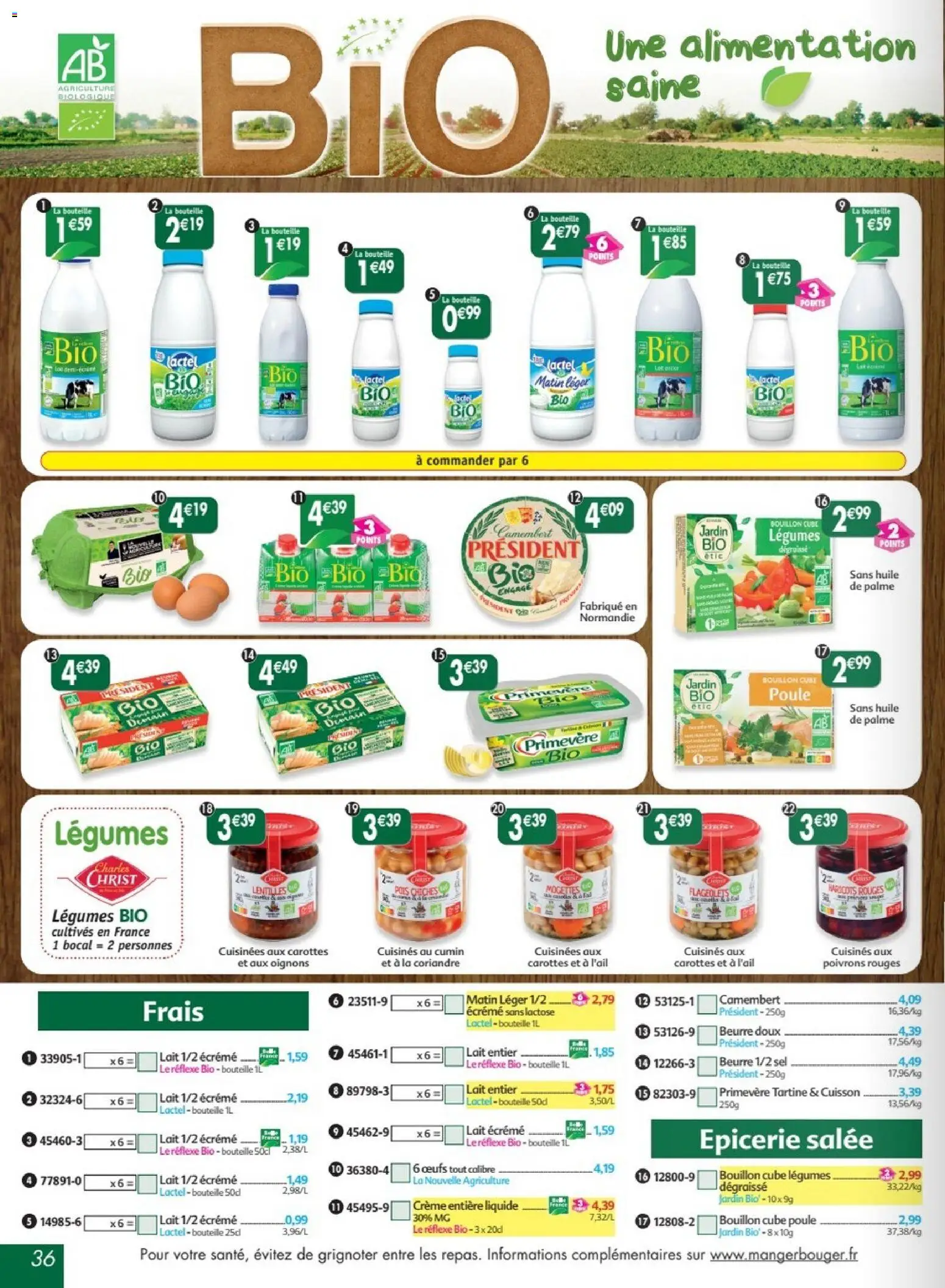 {H1} | Page: 36 | Produits: Cumin, Bouillon, Haricots, Camembert