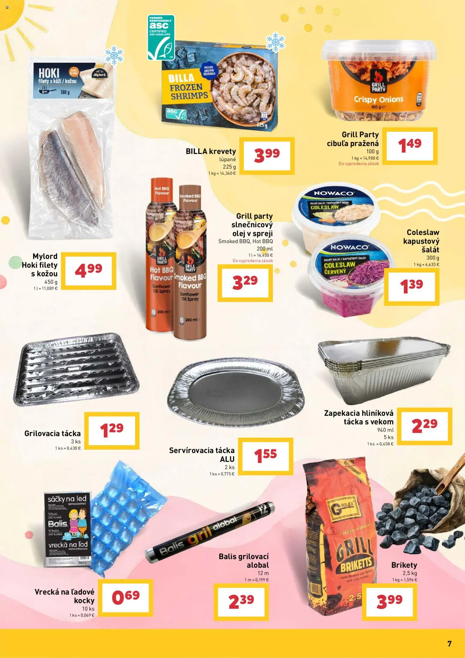 Nové Billa akcie – leták je platný od 27.05.2026 | Strana: 7 | Produkty: Olej, Krevety, Slnečnicový olej, Šalát