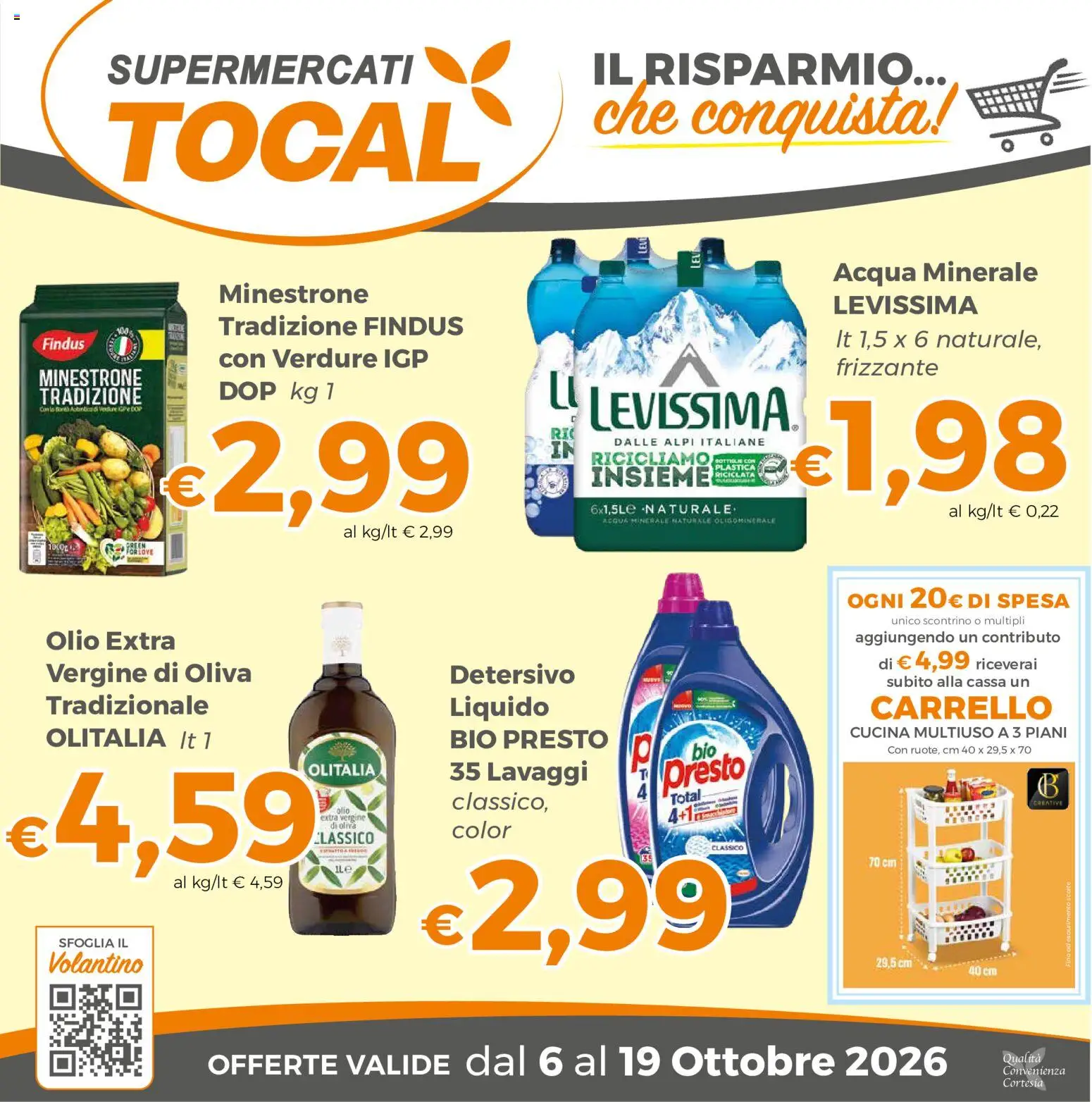 Volantino Tocal del 06/10/2026 | Pagina: 1 | Prodotti: Acqua, Olio, Carrello, Acqua minerale