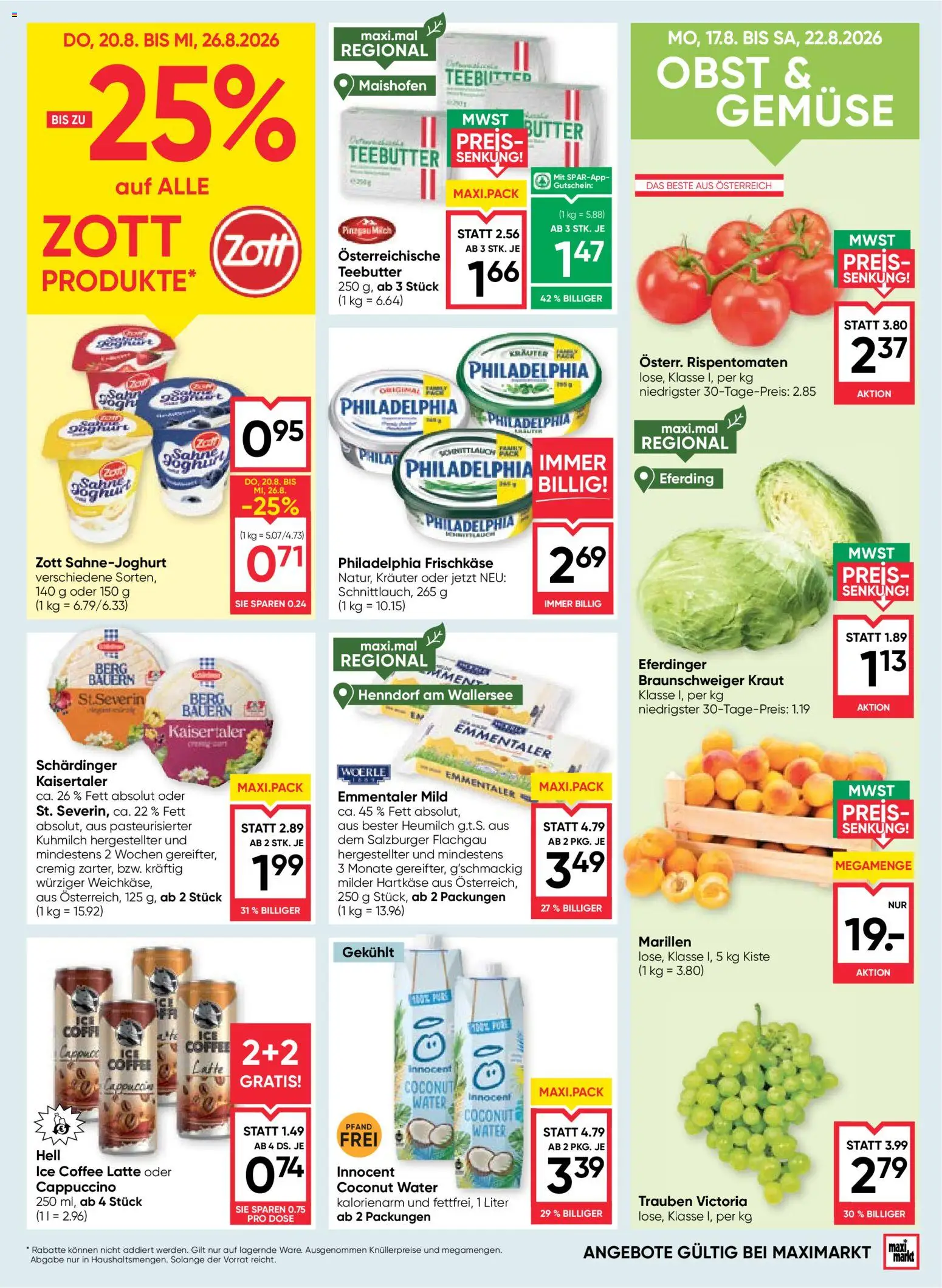 Maximarkt Flugblatt gültig ab 20.08.2026 | Seite: 9 | Produkte: Sahne, Obst, Kraut, Butter