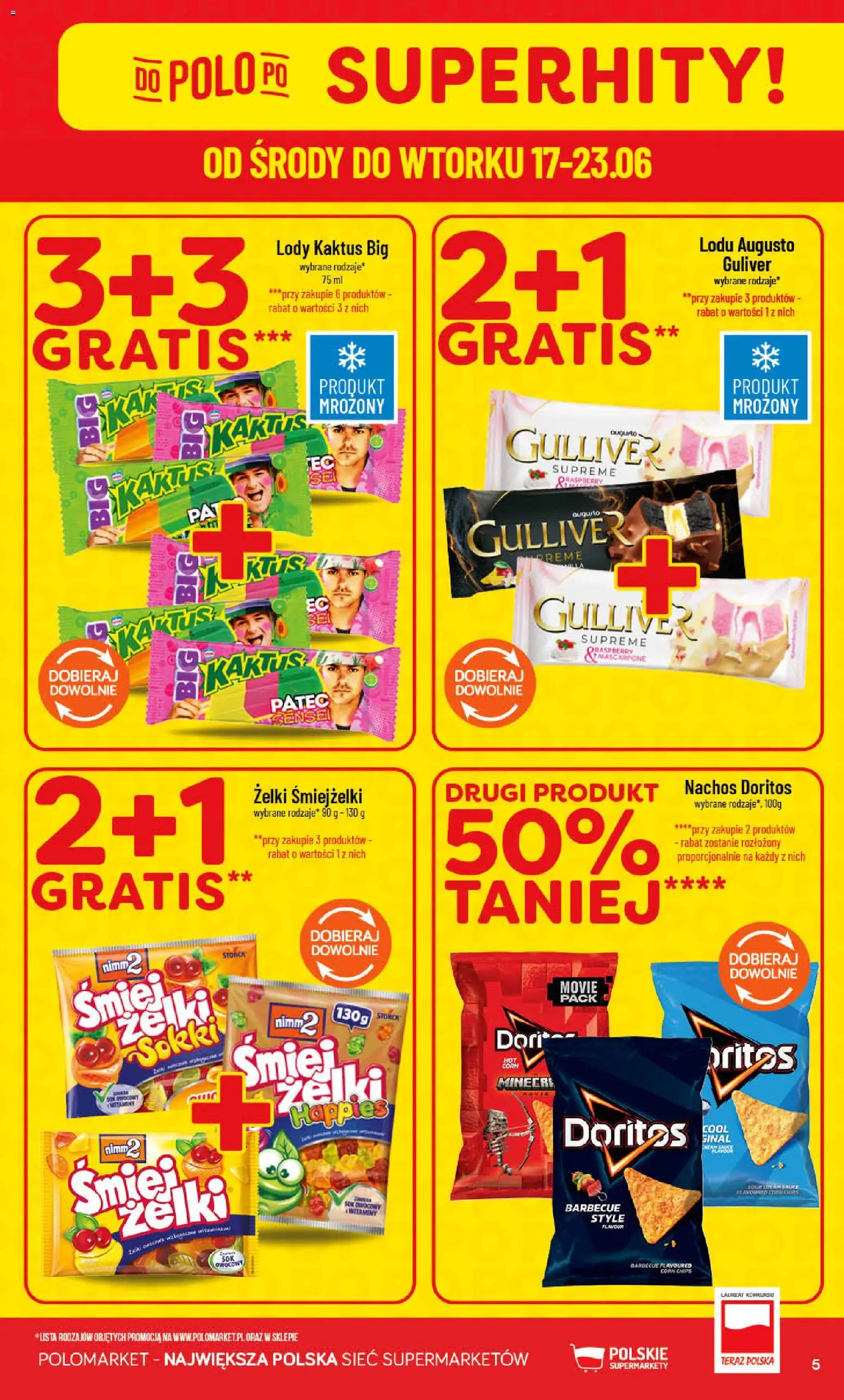 POLOmarket gazetka od 17.06.2026 | Strona: 5 | Produkty: Doritos, Żelki, Lody Kaktus, Lody