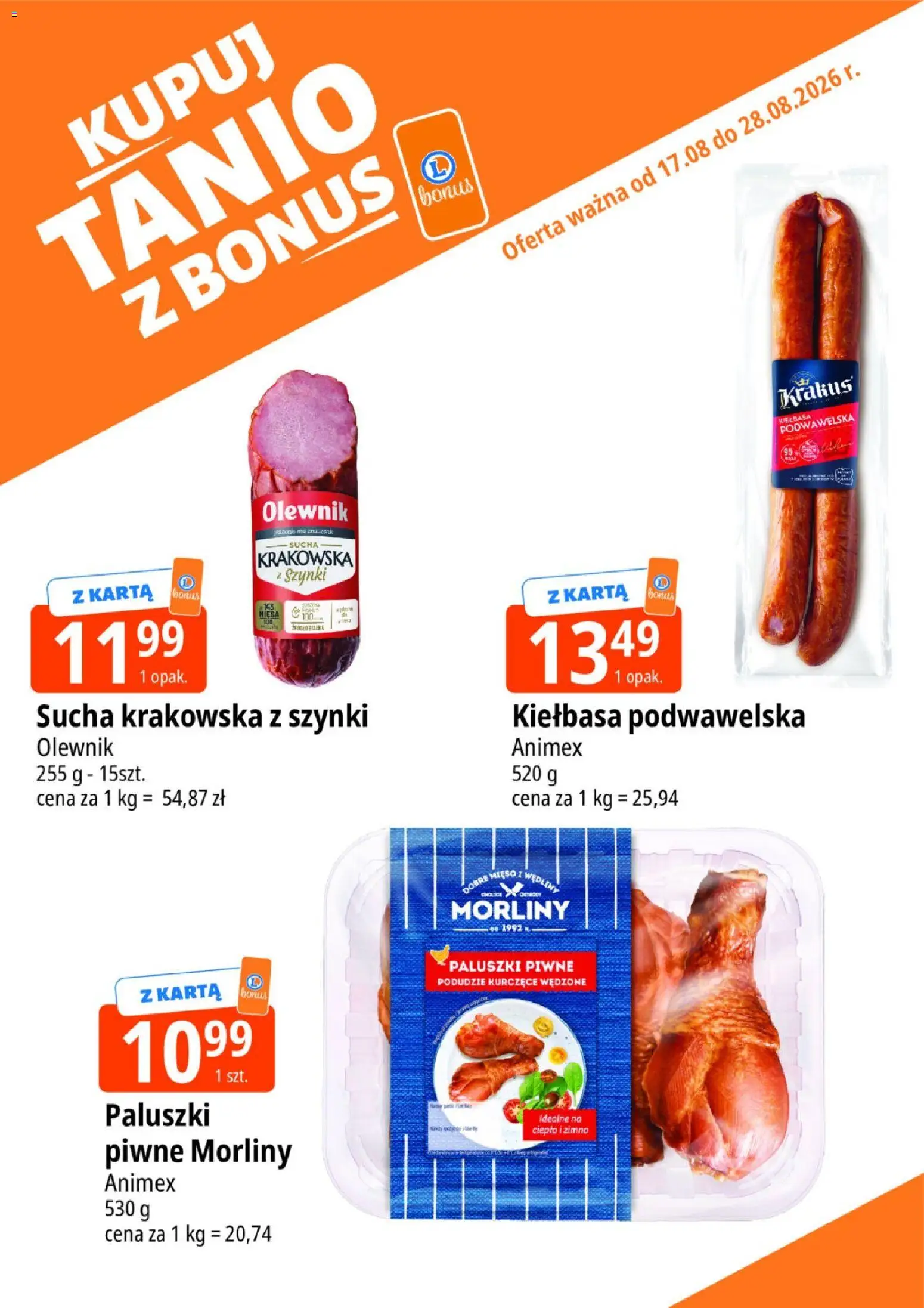 E.Leclerc gazetka - Kupuj Tanio Z Bonus od 17.08.2026 | Strona: 7 | Produkty: Mięso, Kiełbasa podwawelska, Paluszki, Wędliny
