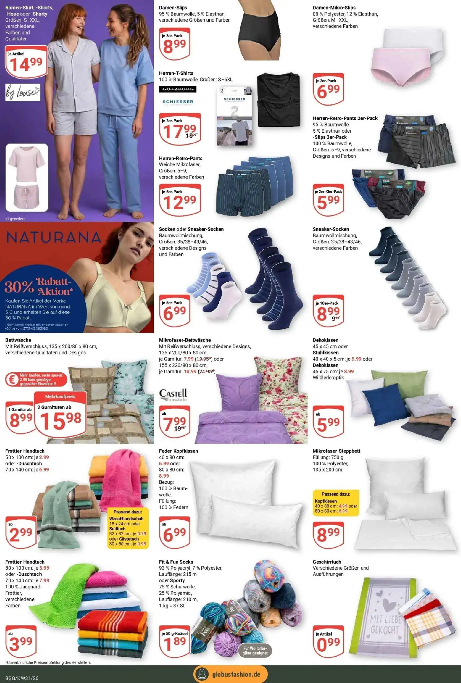 Globus Prospekt Braunschweig – gültig ab 27.07.2026 | Seite: 22 | Produkte: Bettwäsche, Kopfkissen, Hose, Socken