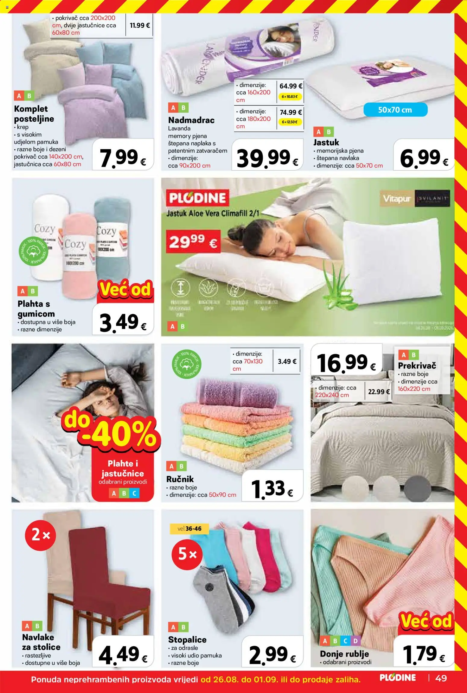 Plodine katalog | vrijedi od 02.09.2026 | Stranica: 49 | Proizvodi: Jastuk, Donje rublje, Plahta, Pjena