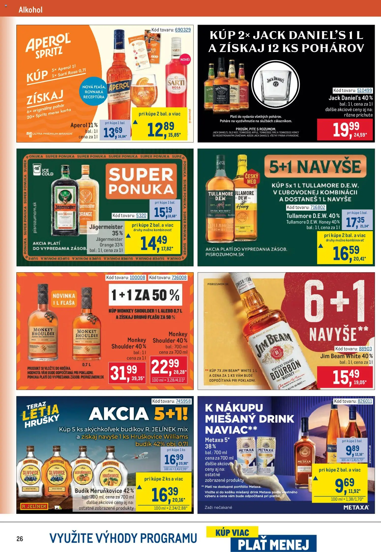 Nové Metro akcie – leták je platný od 22.04.2026 | Strana: 26 | Produkty: Jägermeister, Bourbon, Alkohol, Aperol