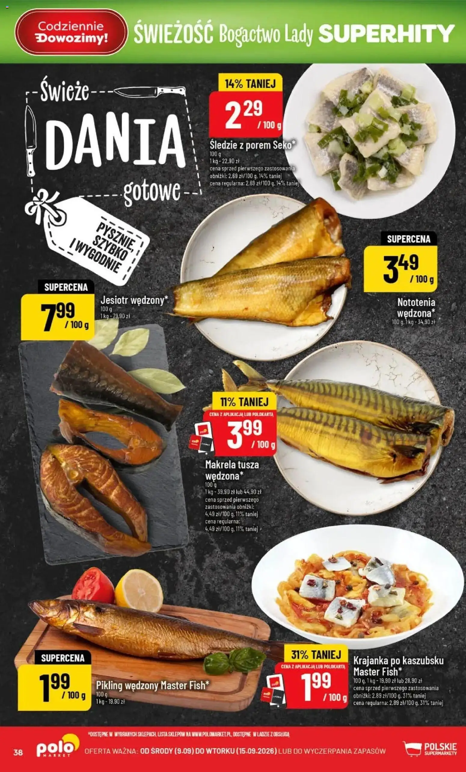 Nowa POLOmarket gazetka od jutra 09.09.2026 | Strona: 38 | Produkty: Śledzie, Makrela