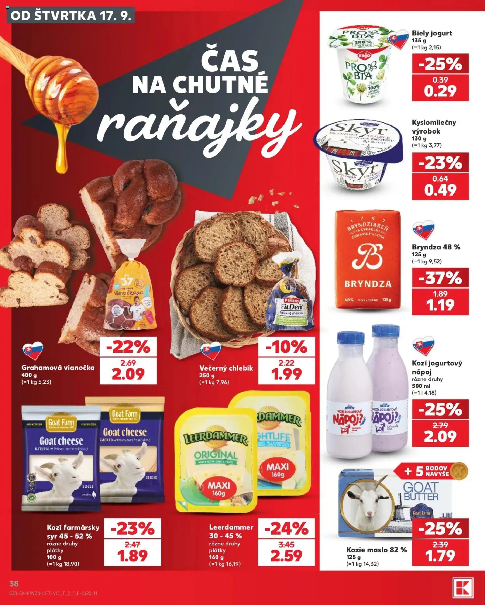 Nové Kaufland akcie – leták je platný od 17.09.2026 | Strana: 38 | Produkty: Maslo, Vianočka, Biely jogurt, Bryndza