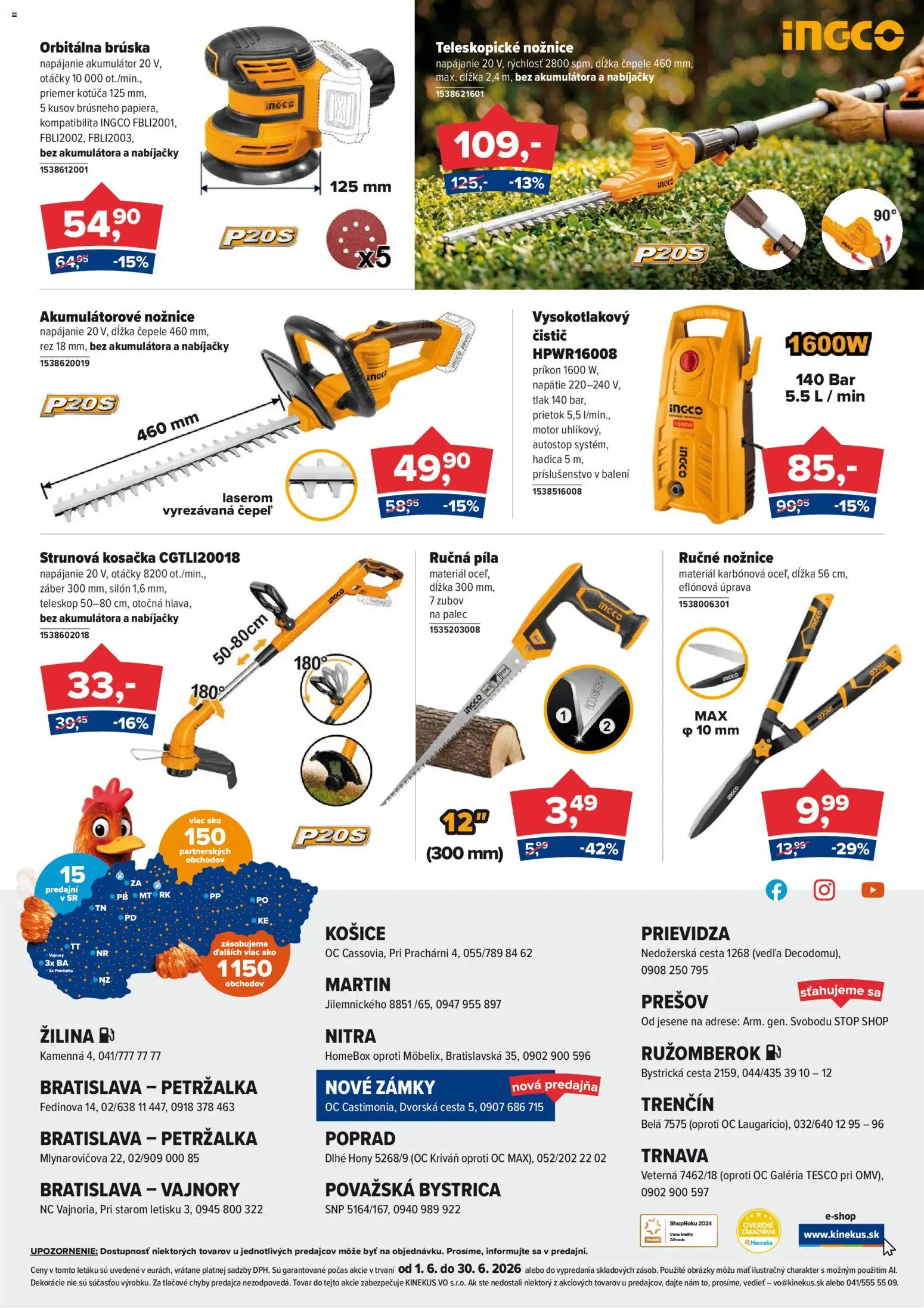 Nové Kinekus akcie – leták je platný od 01.06.2026 | Strana: 9 | Produkty: Kosačka, Píla, Akumulátor