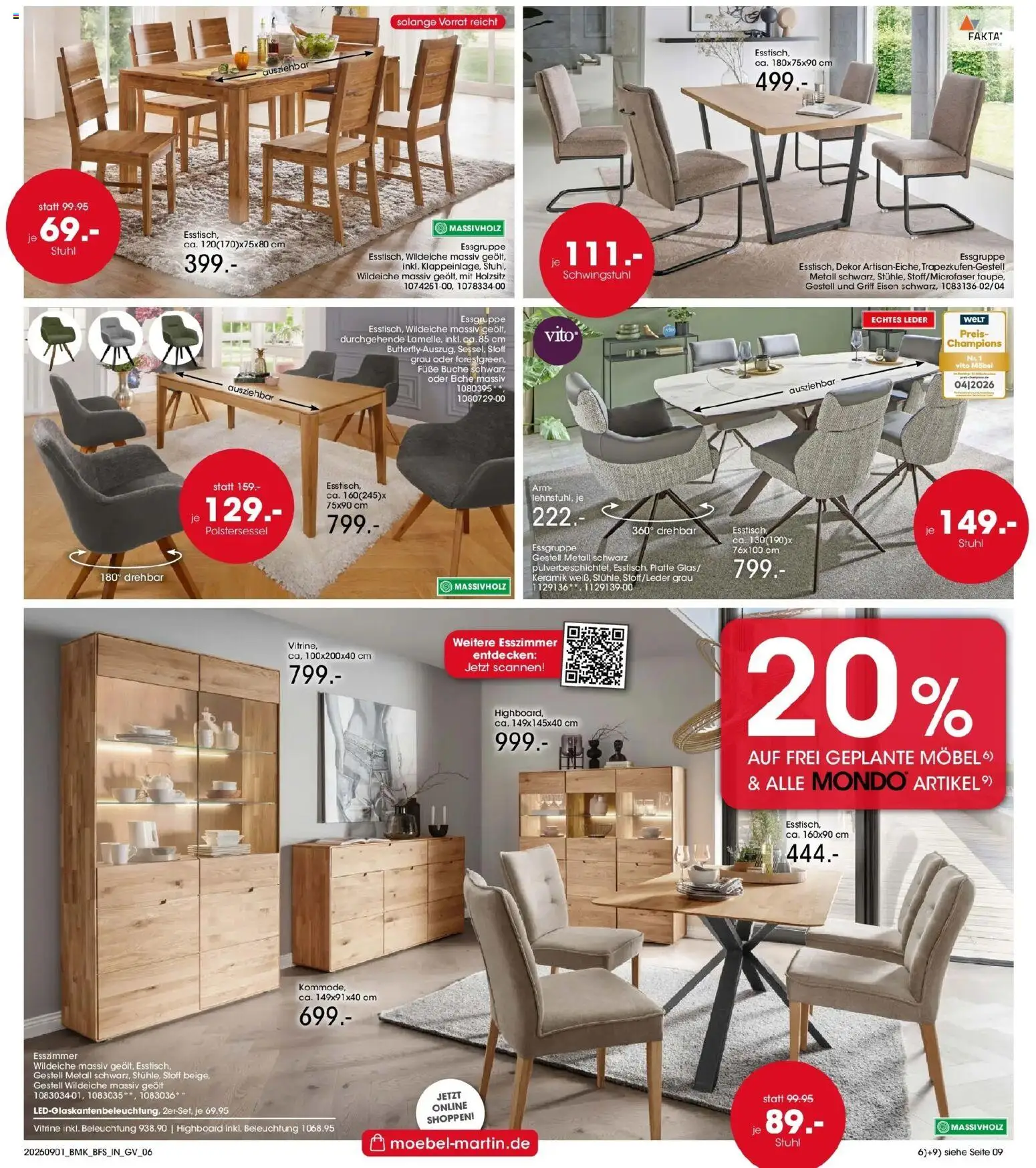 Möbel Martin Aktueller Prospekt (ab 01.09.2026) zum Blättern | Seite: 6 | Produkte: HIghboard, Essgruppe, Vitrine, Stuhl