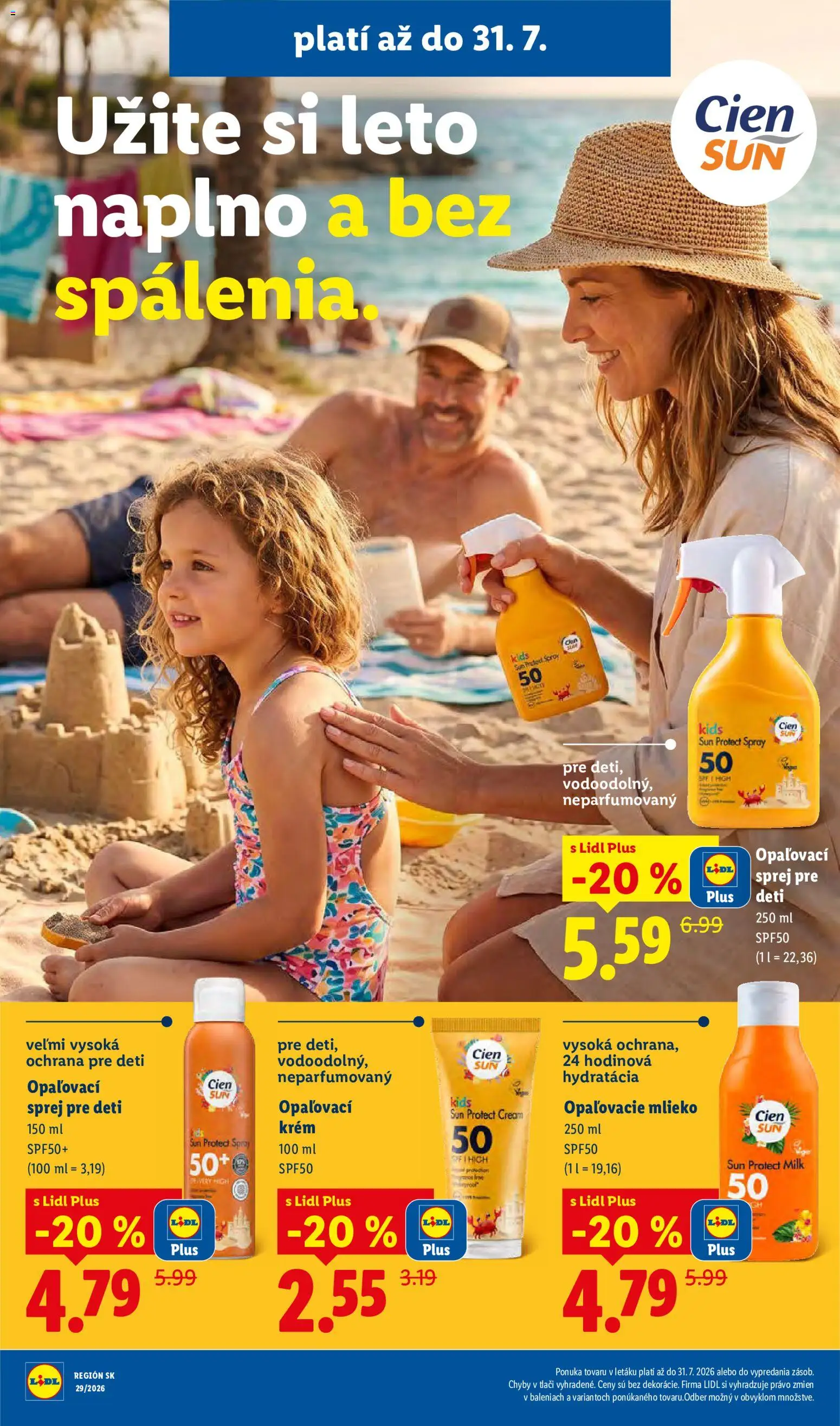 Nové Lidl akcie – leták je platný od 13.07.2026 | Strana: 34 | Produkty: Mlieko, Opaľovací krém, Krém