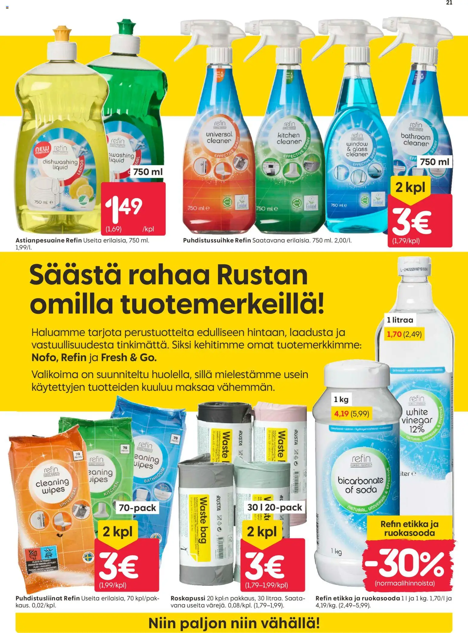 Rusta tarjoukset – voimassa 11.05.2026 alkaen | Sivu: 21 | Tuotteet: Puhdistusliinat, Astianpesuaine, Etikka, Puhdistussuihke