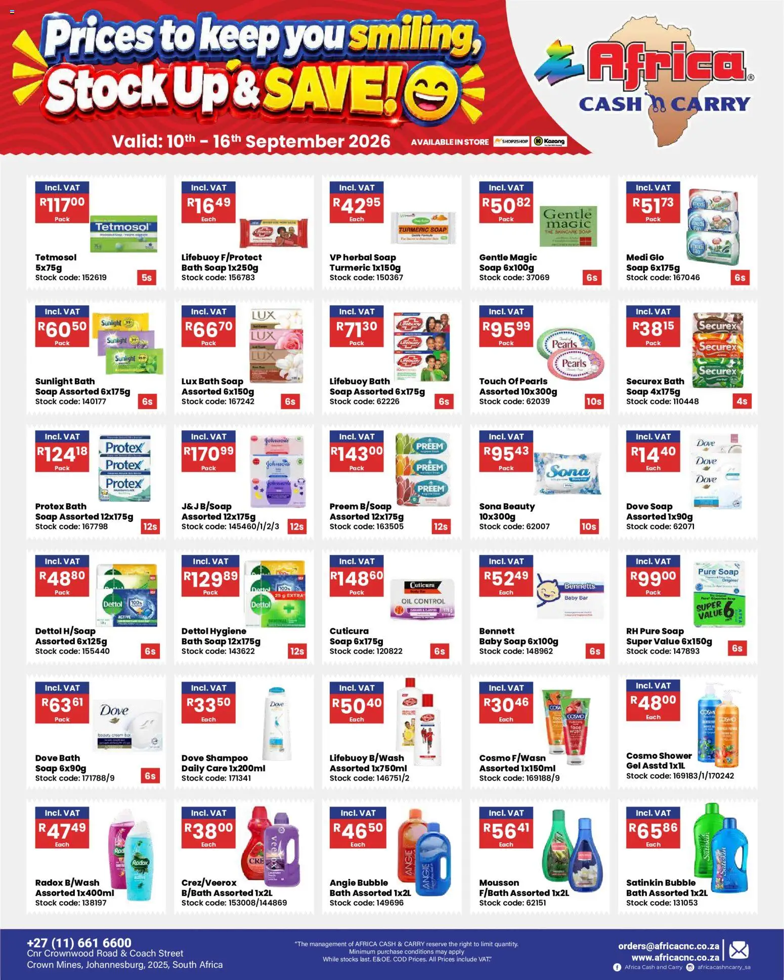 New Africa Cash & Carry catalogue – valid from 10/09/2026 | Page: 8 | Products: Bath, Cream, Stock, Soap