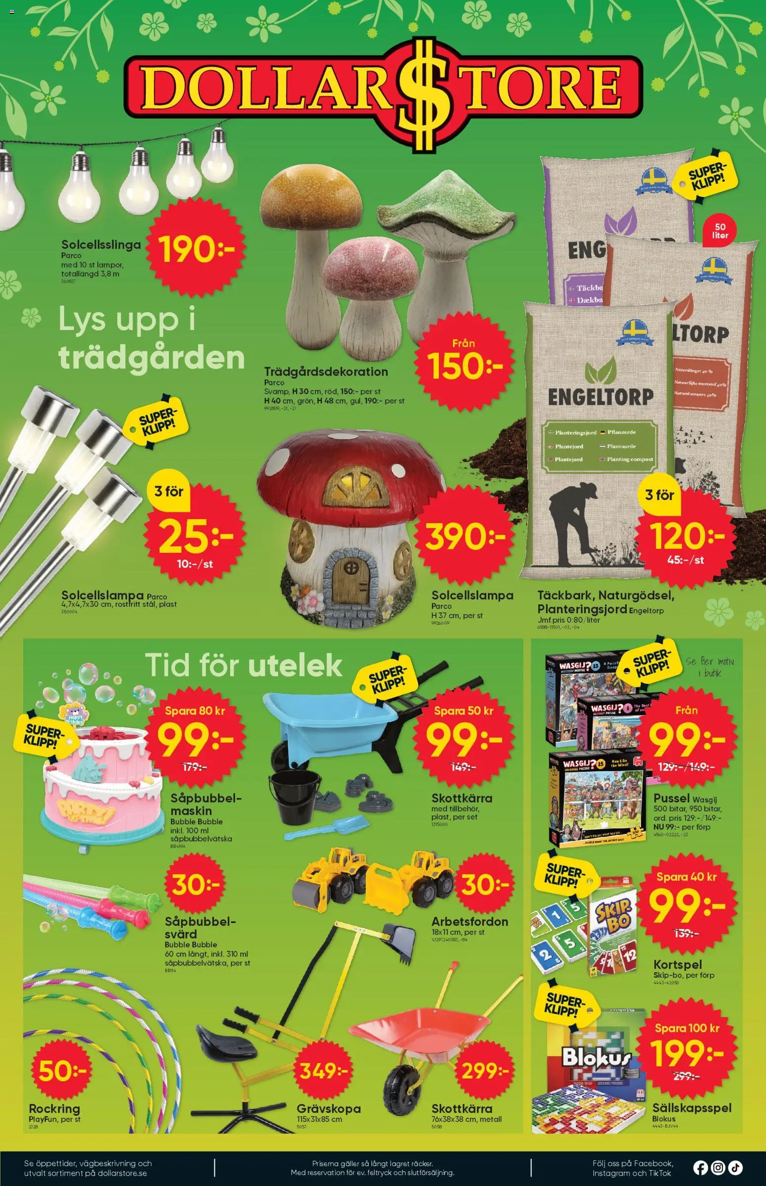 Dollar Store reklamblad aktuell från 27.04.2026 | Sida: 8 | Produkter: Pussel, Skottkärra, Planteringsjord, Galler