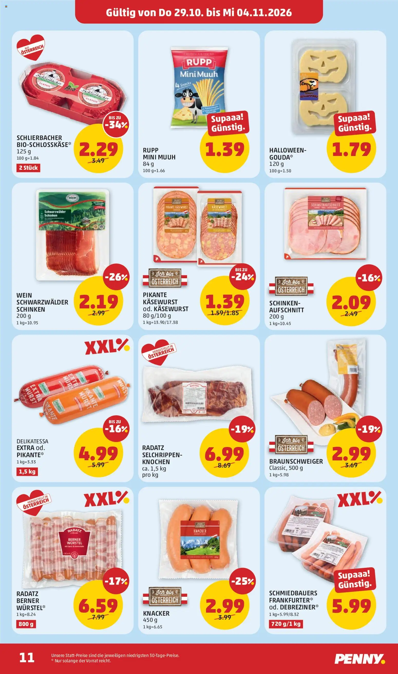 Penny Markt Flugblatt gültig ab 29.10.2026 | Seite: 11 | Produkte: Wurst, Schinken, Wein
