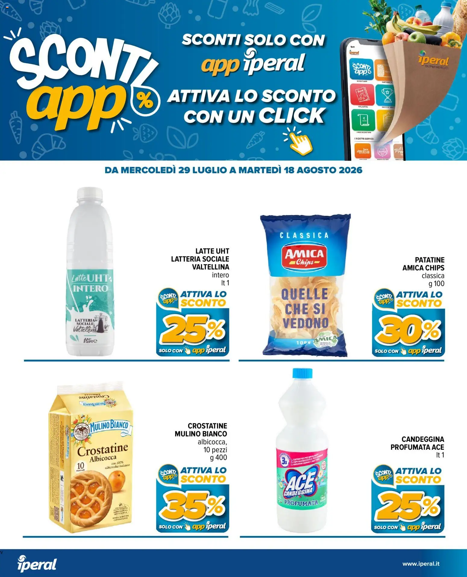 Volantino Iperal del 29/07/2026 | Pagina: 21 | Prodotti: Patatine, Candeggina, Latte, Crostatine