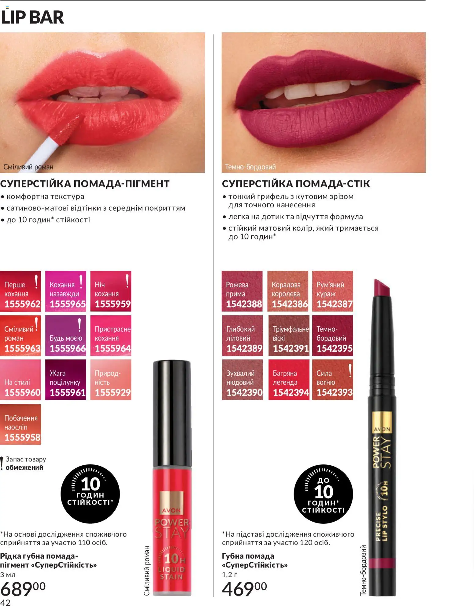AVON Kаталог - дійснийкції з 31.08.2026 | Сторінка: 42 | Товари: Помада