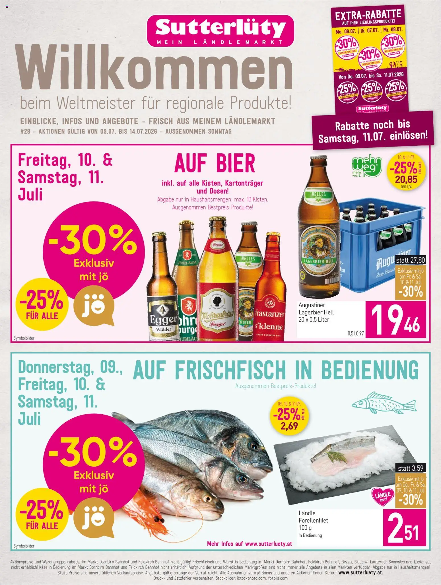 Sutterlüty Flugblatt gültig ab 09.07.2026 | Seite: 1 | Produkte: Wurst, Käse, Bier