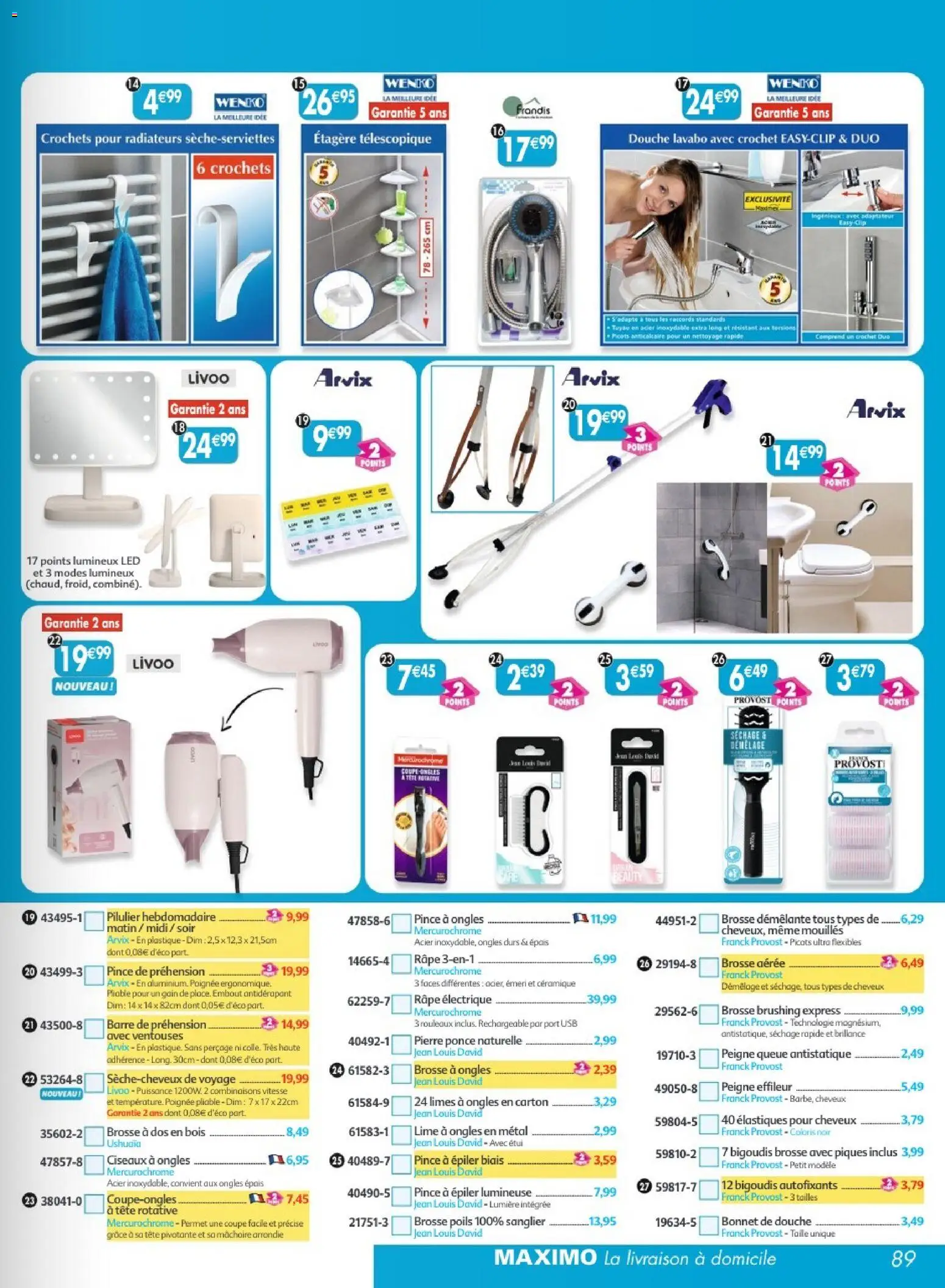 {H1} | Page: 89 | Produits: Bonnet, Pilulier, Lavabo, Élastiques