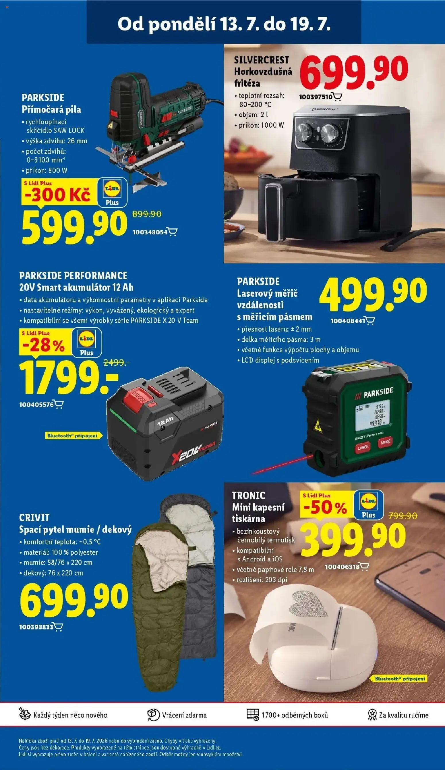 Lidl aktuální leták od 13.07.2026 | Strana: 45 | Produkty: Parkside, Laserový měřič vzdálenosti, Fritéza, Přímočará pila