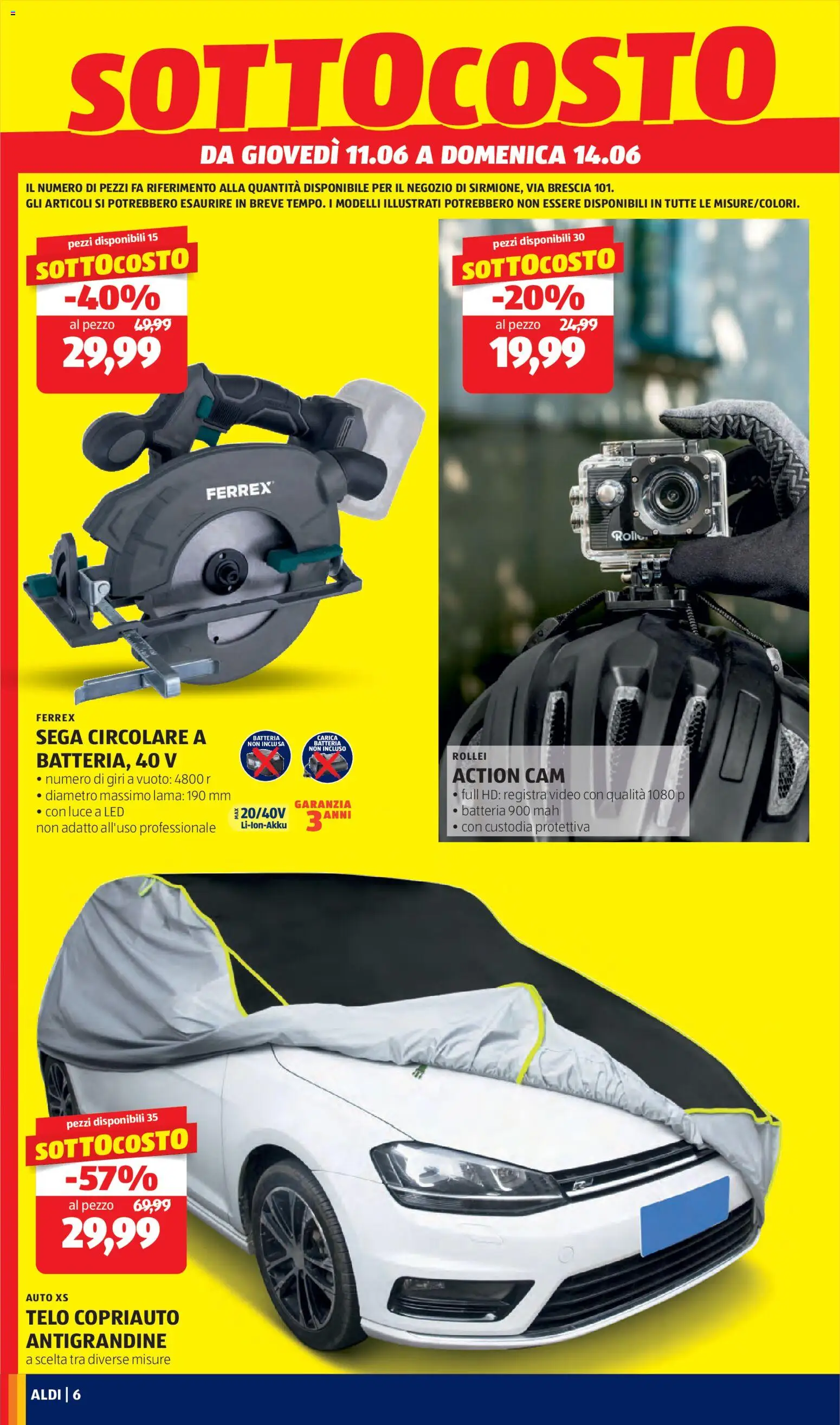 Volantino Aldi del 11.06.2026 | Pagina: 6 | Prodotti: Action cam, Video, Sega, Batteria