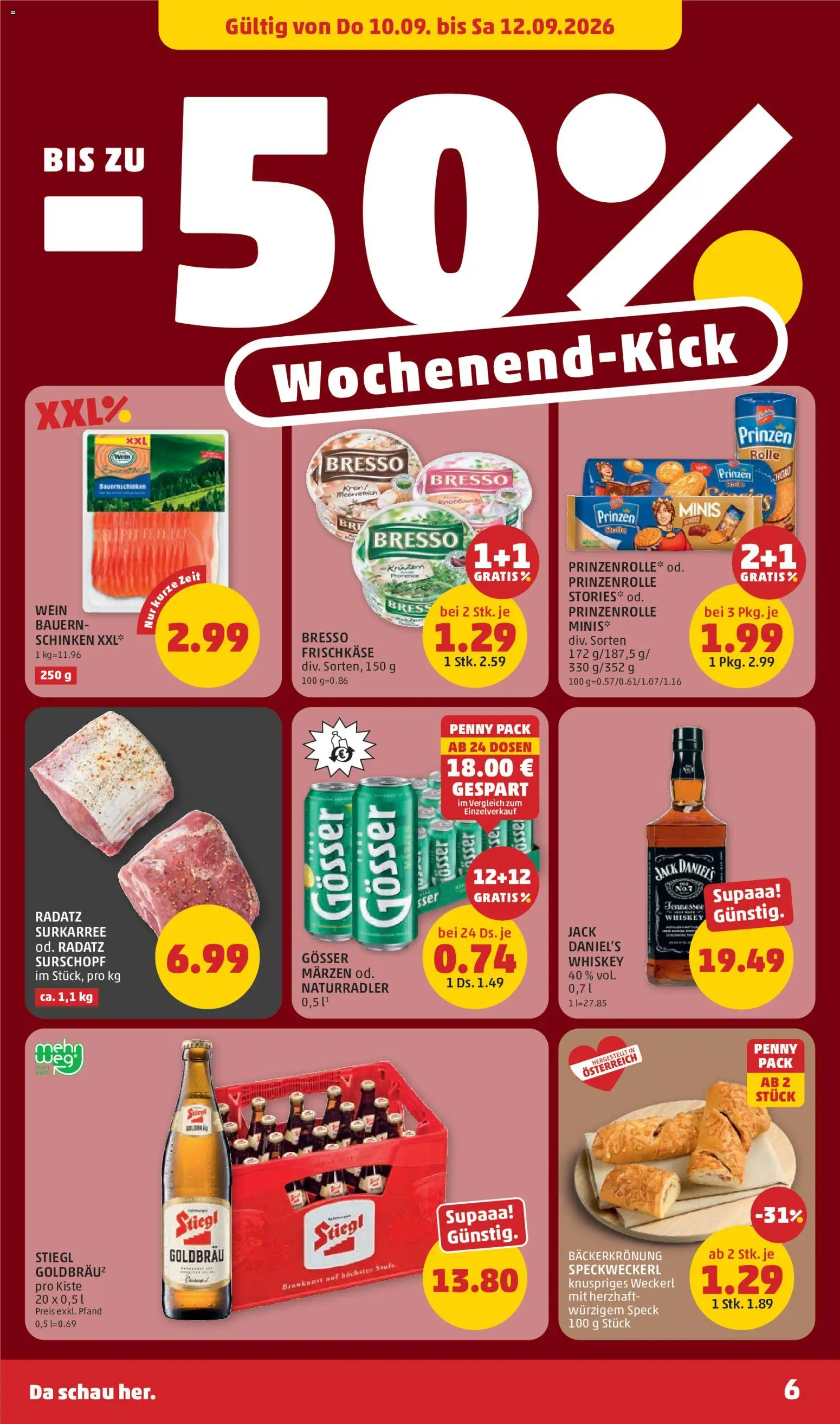 Penny Markt Flugblatt gültig ab 10.09.2026 | Seite: 6 | Produkte: Meerrettich, Whiskey, Speck, Schinken