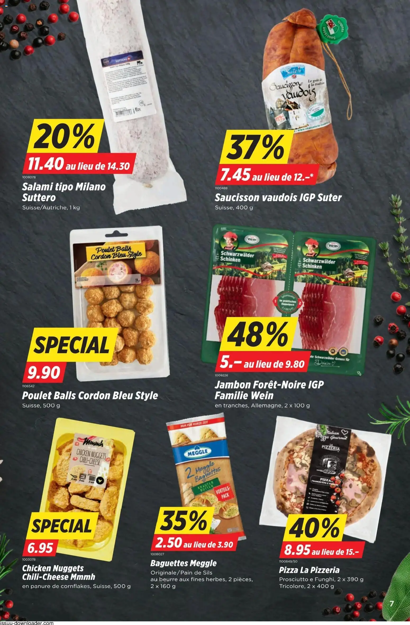 Denner aktionen FR – gültig ab 09.04.2026 | Seite: 7 | Produkte: Salami, Schinken, Pizza, Wein