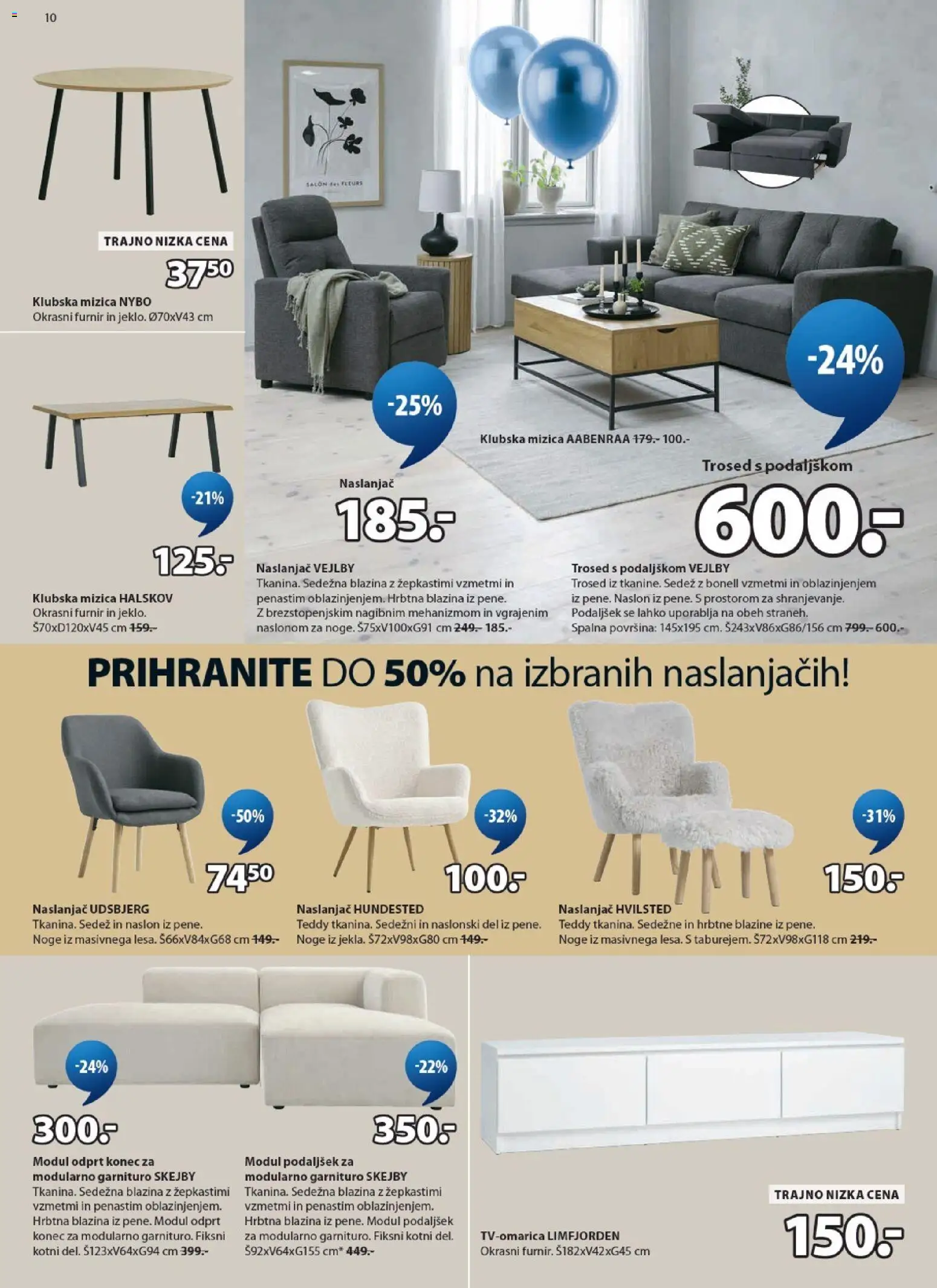 Novi JYSK katalog ponudbe – veljaven od 22.04.2026 | Stran: 10 | Izdelki: Mizica, Naslanjač, Furnir, Blazina