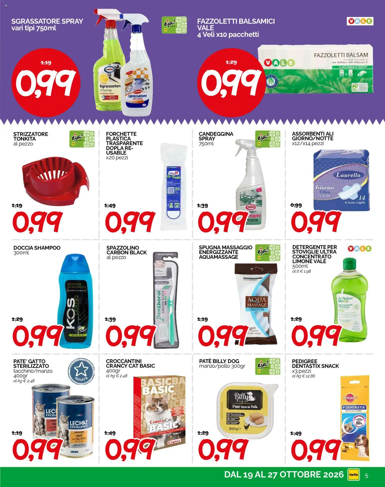 Volantino HarDis del 19/10/2026 | Pagina: 5 | Prodotti: Candeggina, Tacchino, Limone, Assorbenti