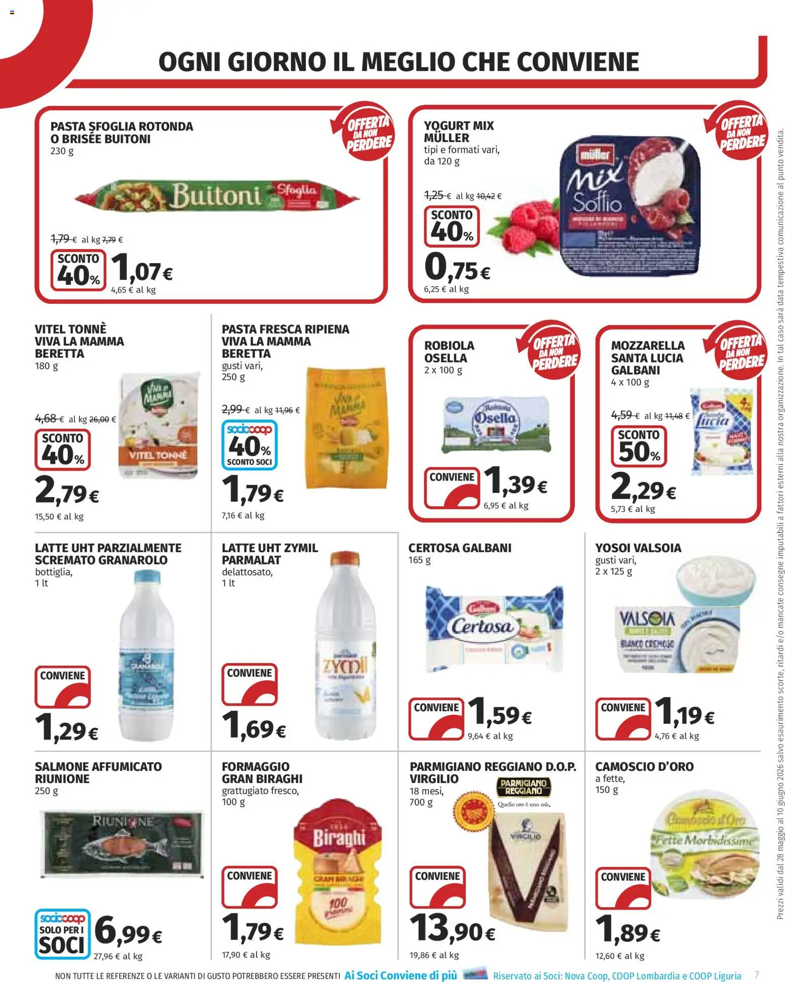 Volantino COOP del 28.05.2026 | Pagina: 7 | Prodotti: Latte, Formaggio, Pasta, Parmigiano reggiano
