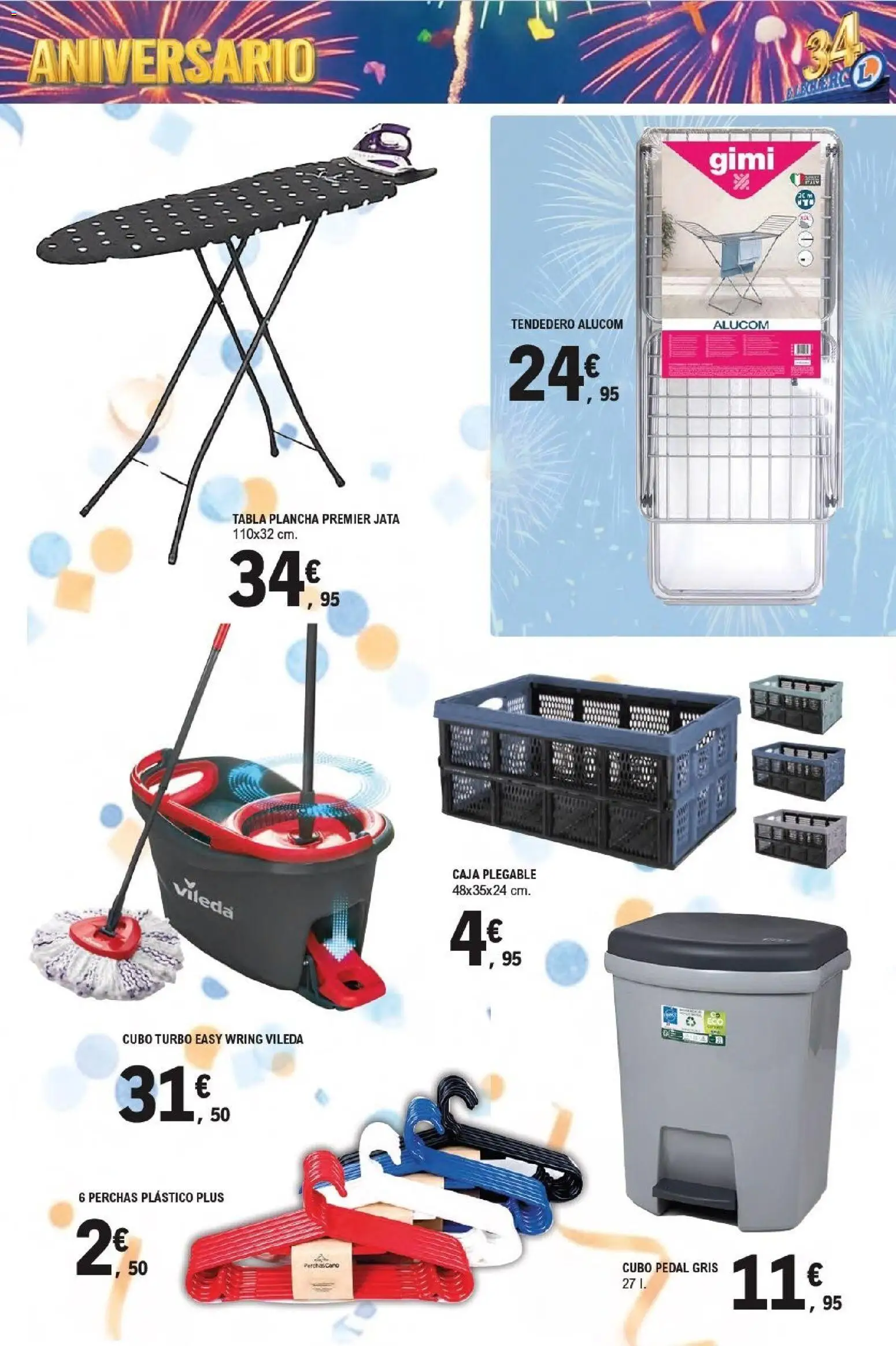 E.Leclerc Aniversario │ válido desde el 13/07/2026 | Página: 33 | Productos: Tendedero, Plancha, Caja