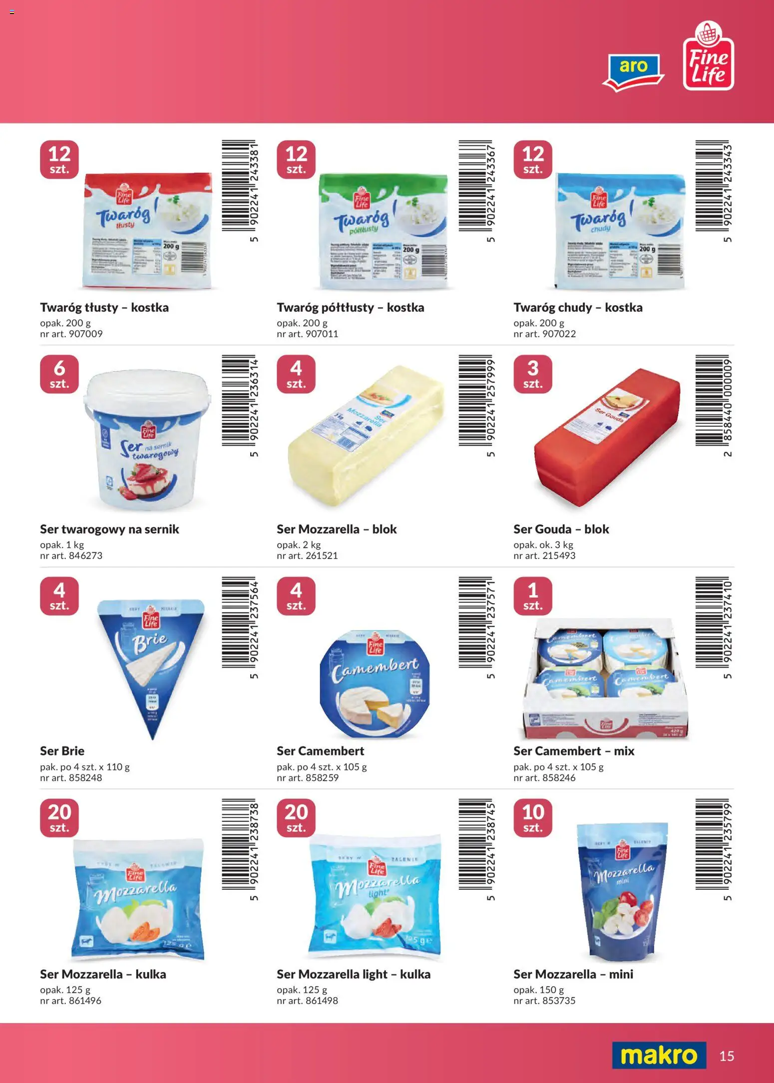 Makro gazetka - Marki własne dla Twojego sklepu od 23.04.2026 | Strona: 15 | Produkty: Twaróg półtłusty, Ser camembert, Ser brie, Ser gouda