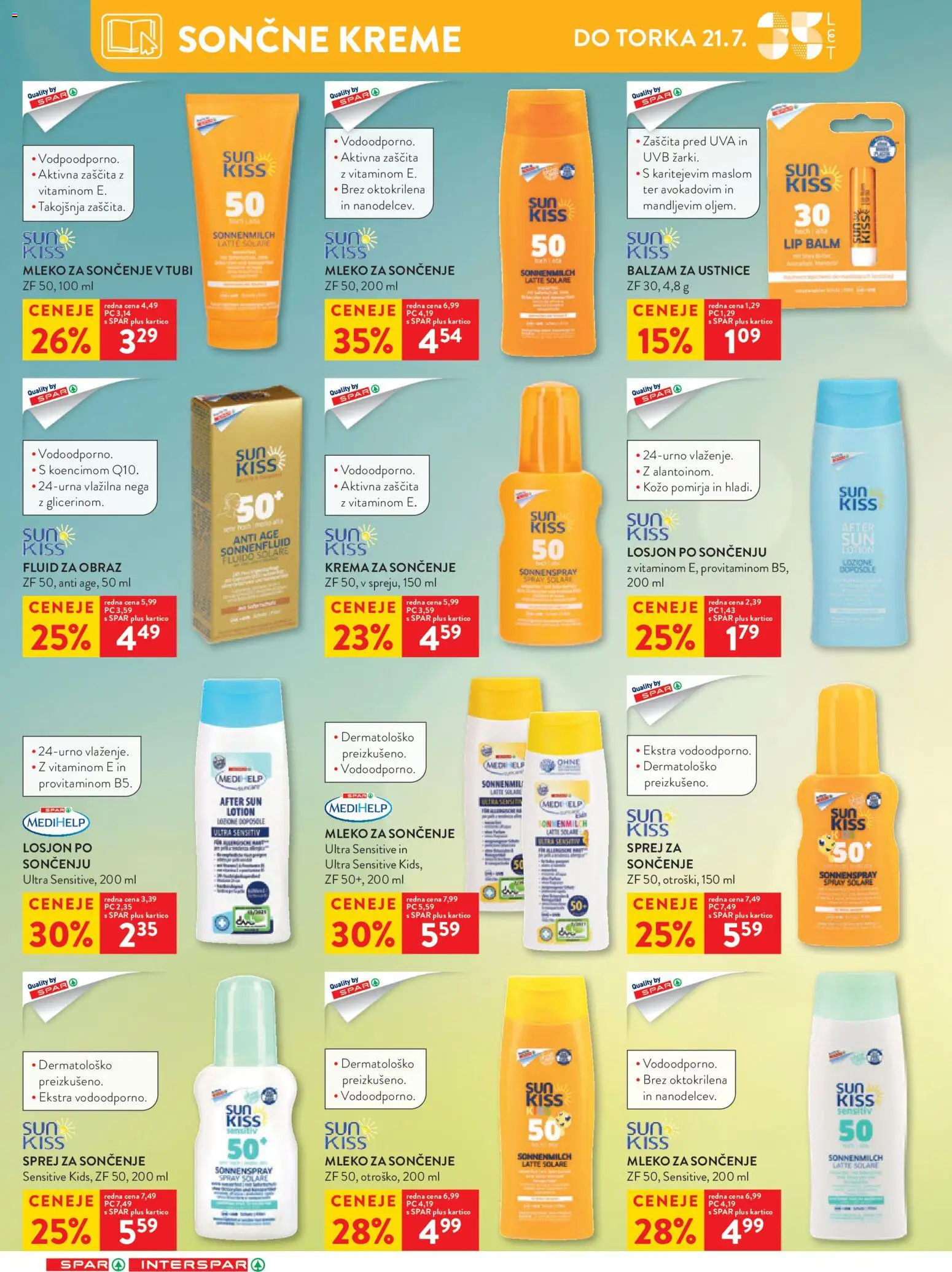 Novi Spar katalog ponudbe – veljaven od 16.07.2026 | Stran: 35 | Izdelki: Balzam za ustnice, Krema, Mleko, Krema za soncenje