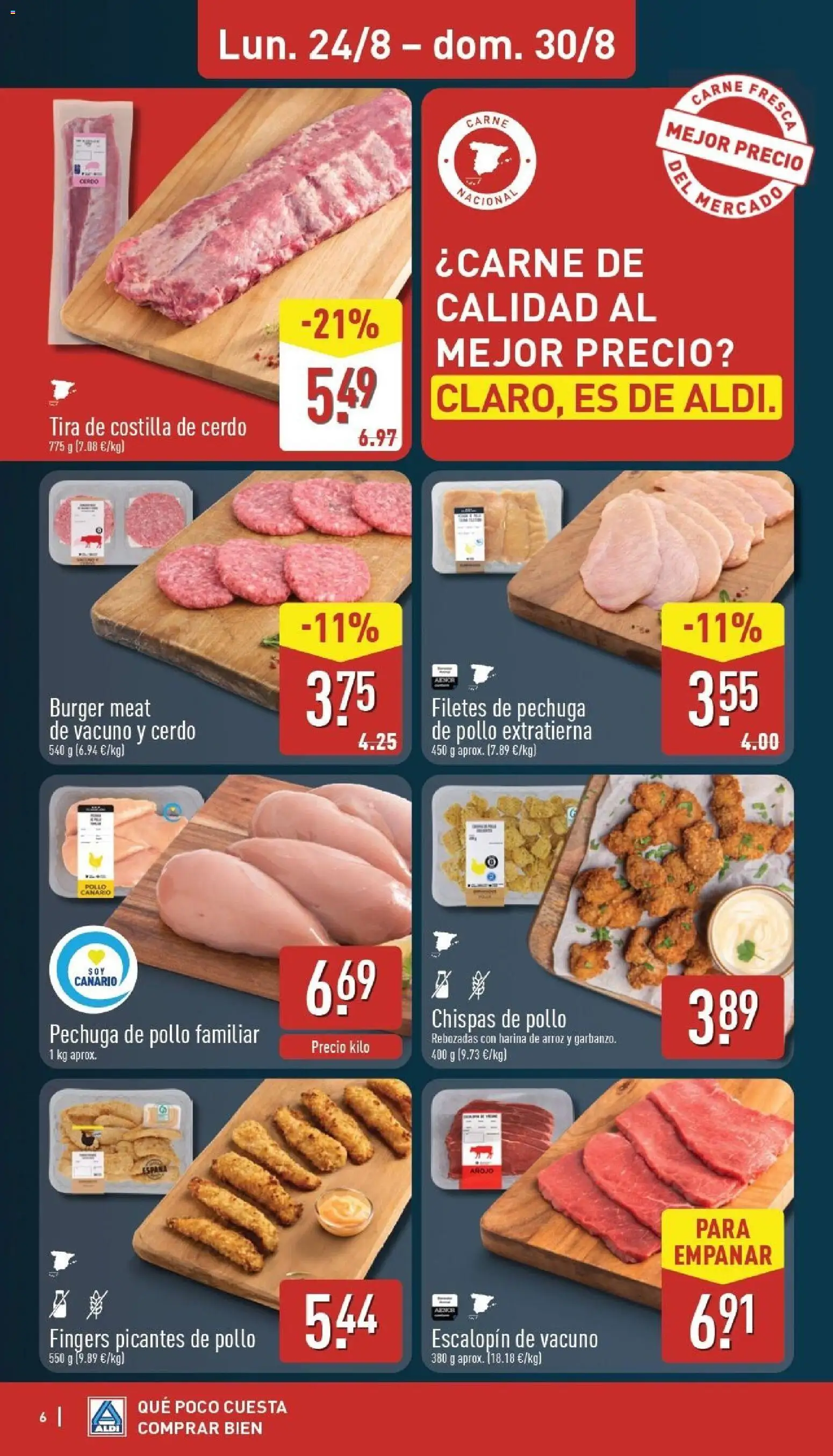 Aldi folleto Canarias │ válido desde el 24/08/2026 | Página: 6 | Productos: Filetes de pechuga de pollo, Filetes de pechuga, Cerdo, Carne