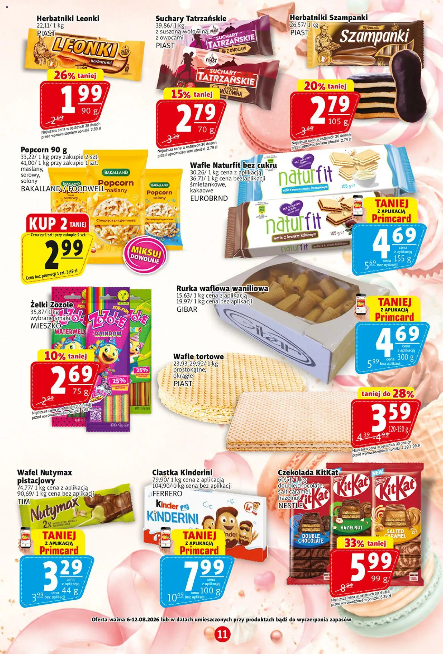 Prim Market gazetka od 06.08.2026 | Strona: 11 | Produkty: Wafle tortowe, Żelki, Czekolada, Ciastka