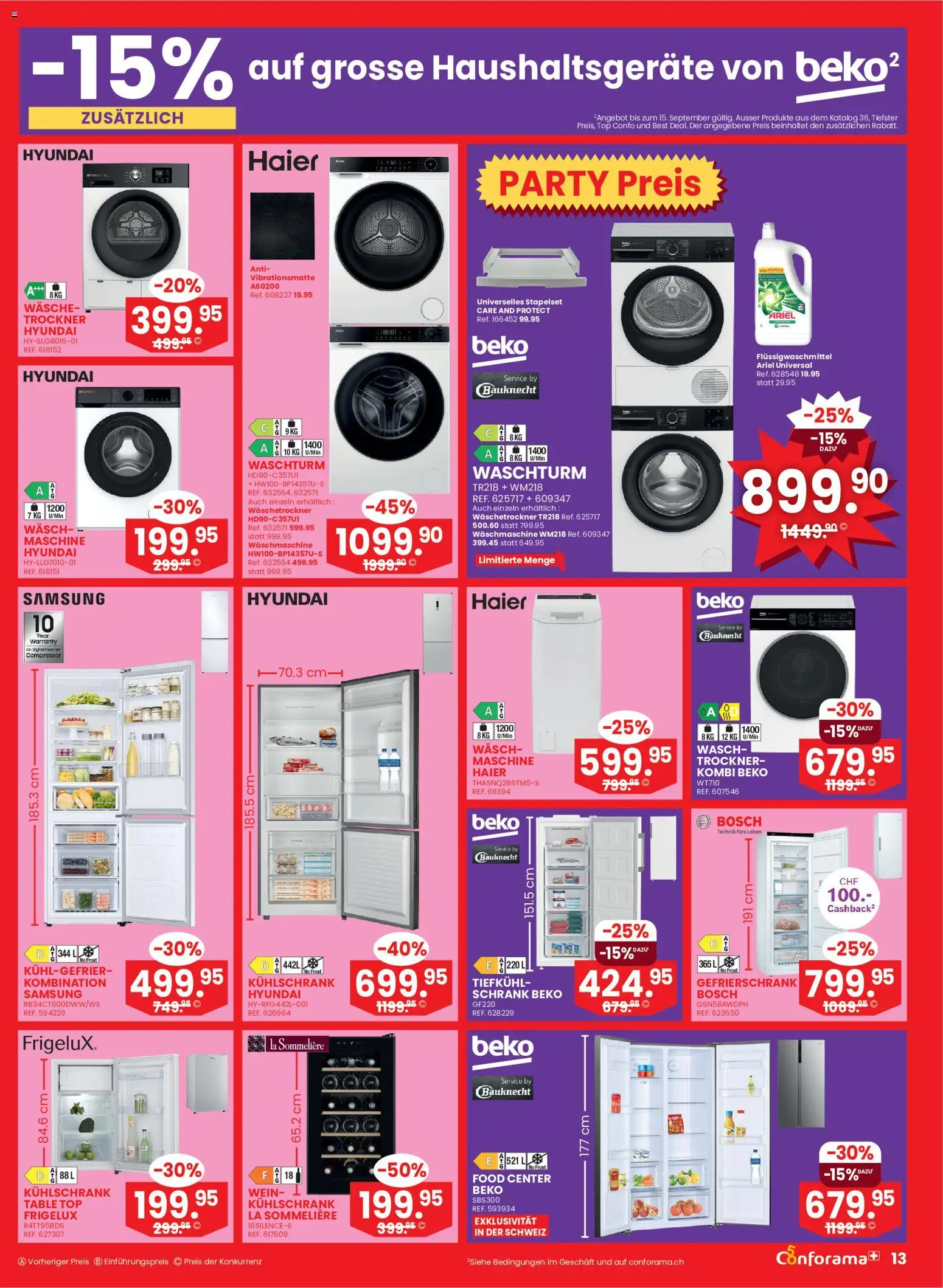 Conforama aktionen – gültig ab 09.09.2026 | Seite: 13 | Produkte: Wein, Samsung, Kühlschrank, Bosch