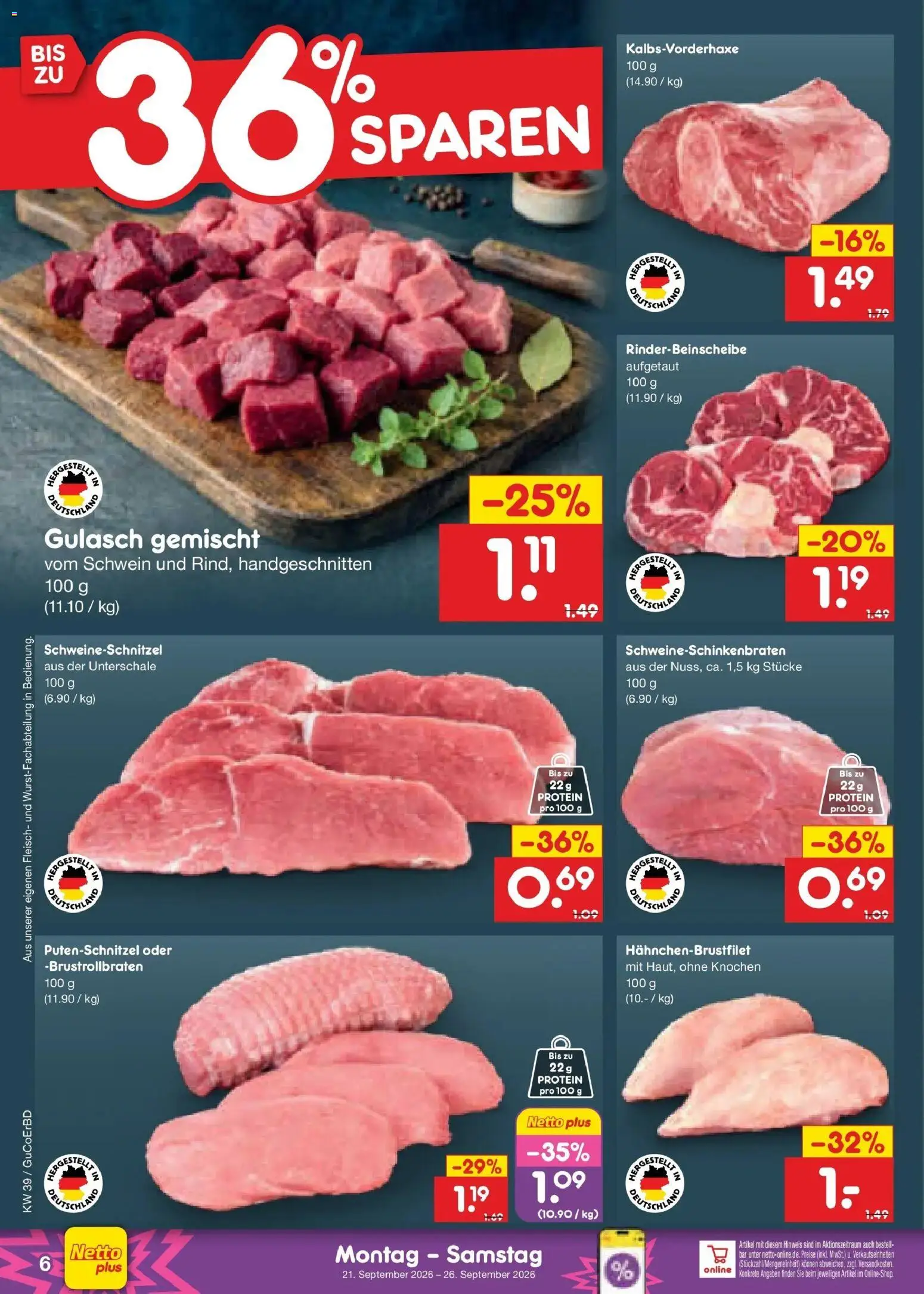 Netto Marken-Discount Prospekt Weimar – gültig ab 21.09.2026 | Seite: 10 | Produkte: Gulasch, Putenschnitzel, Fleisch