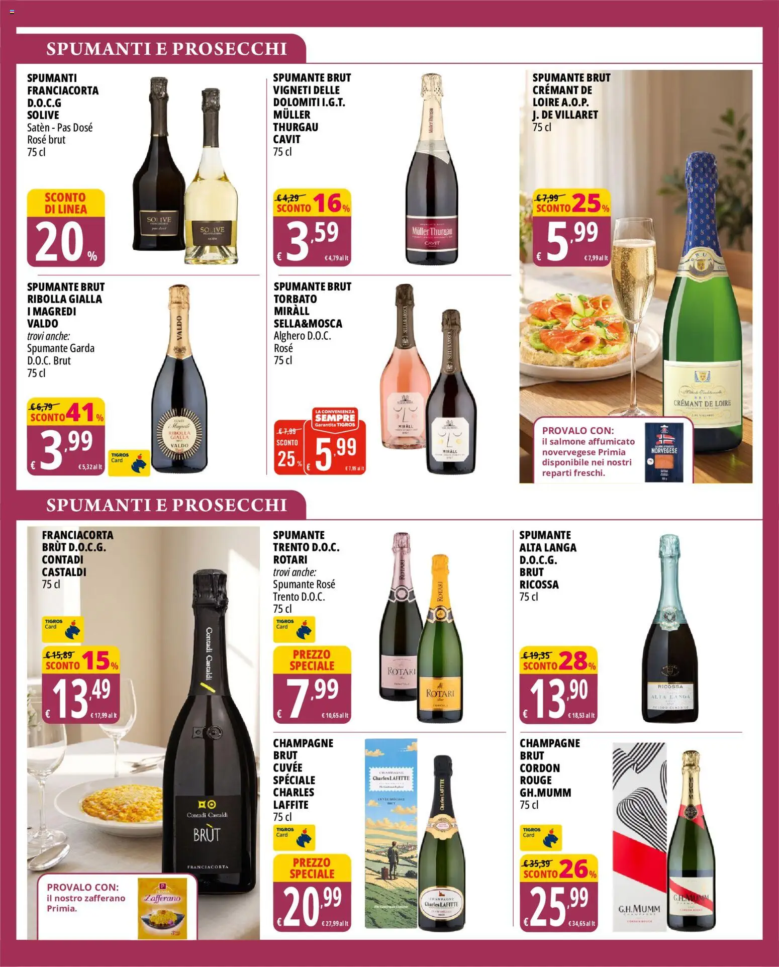 Volantino Tigros del 28/10/2026 | Pagina: 2 | Prodotti: Salmone affumicato, Salmone, Spumante, Champagne