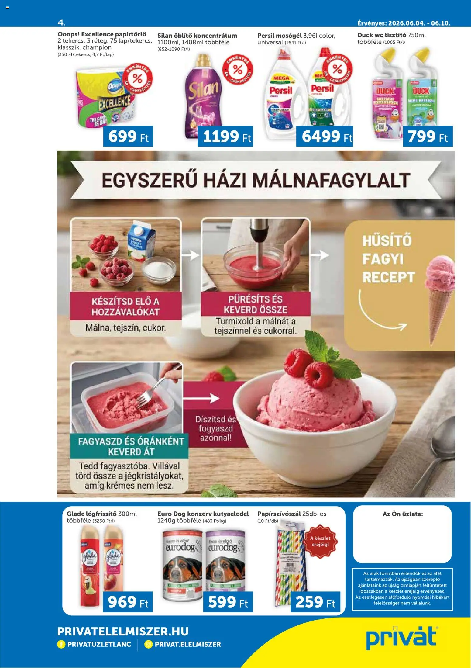 PRIVÁT akciós ujság - amely érvényes a következő dátumtól: 04.06.2026 | Oldal: 4 | Termékek: Persil, Papírtörlő, Fagyi, WC