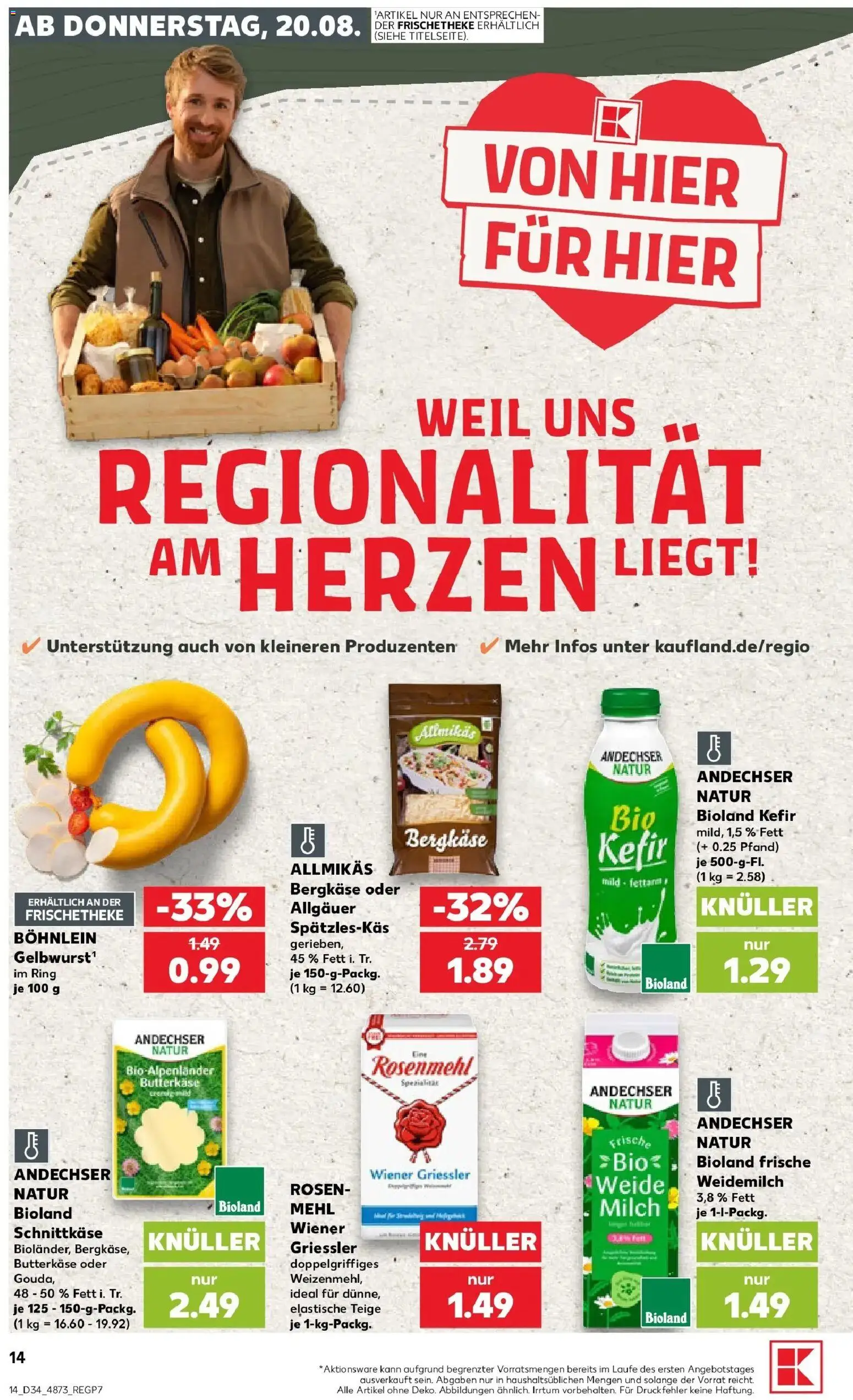 Prospekt Kaufland ab 20.08.2026 » Angebote Online zum Blättern | Seite: 14 | Produkte: Kefir, Mehl, Milch