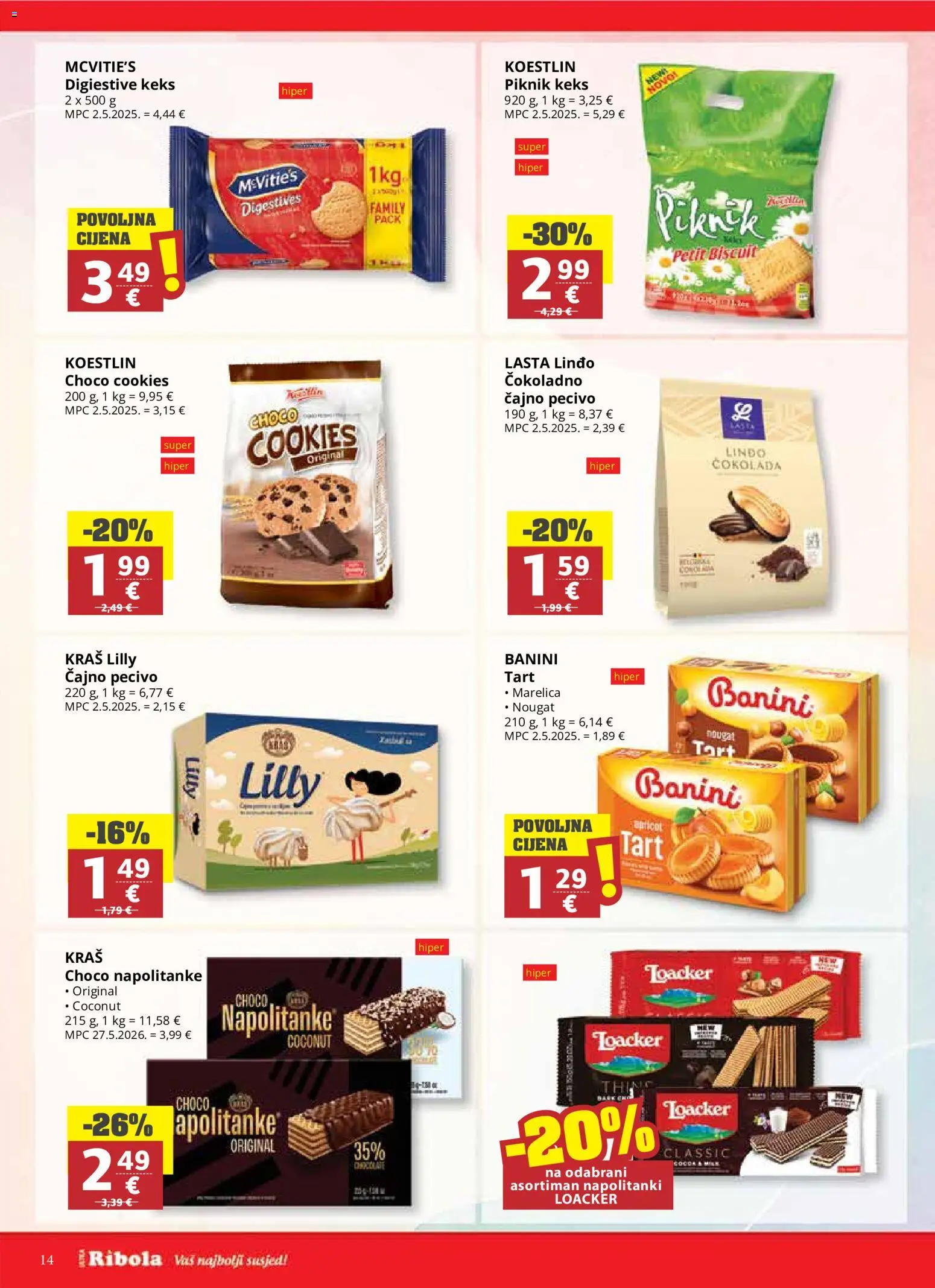 Ribola katalog | vrijedi od 14.10.2026 | Stranica: 14 | Proizvodi: Čokolada, Keks, Čajno pecivo, Pecivo