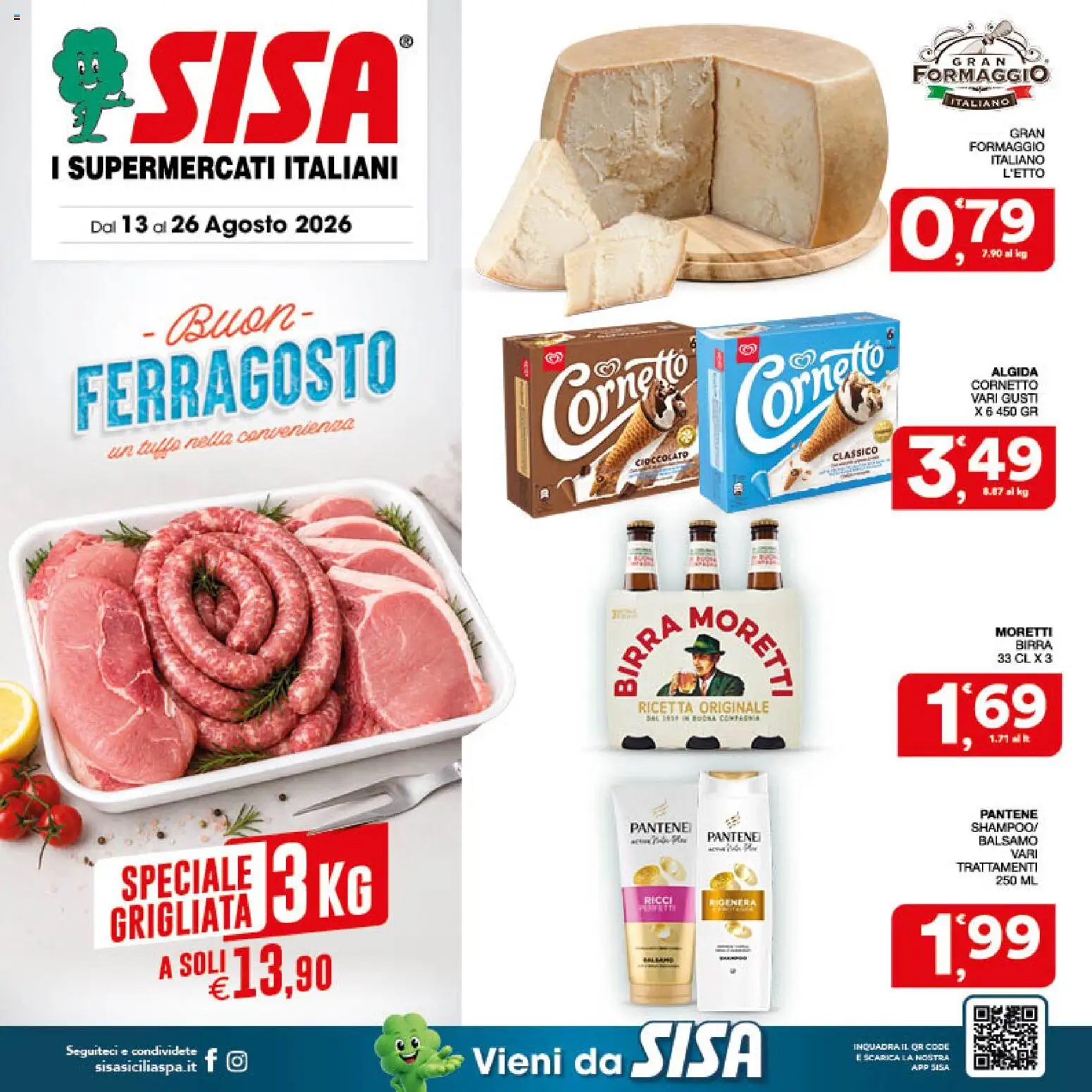 Volantino SISA del 13/08/2026 | Pagina: 1 | Prodotti: Cioccolato, Birra, Cornetto, Birra Moretti